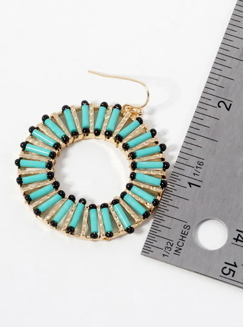 Cylinder Beaded Circle Drop Dangle Earrings