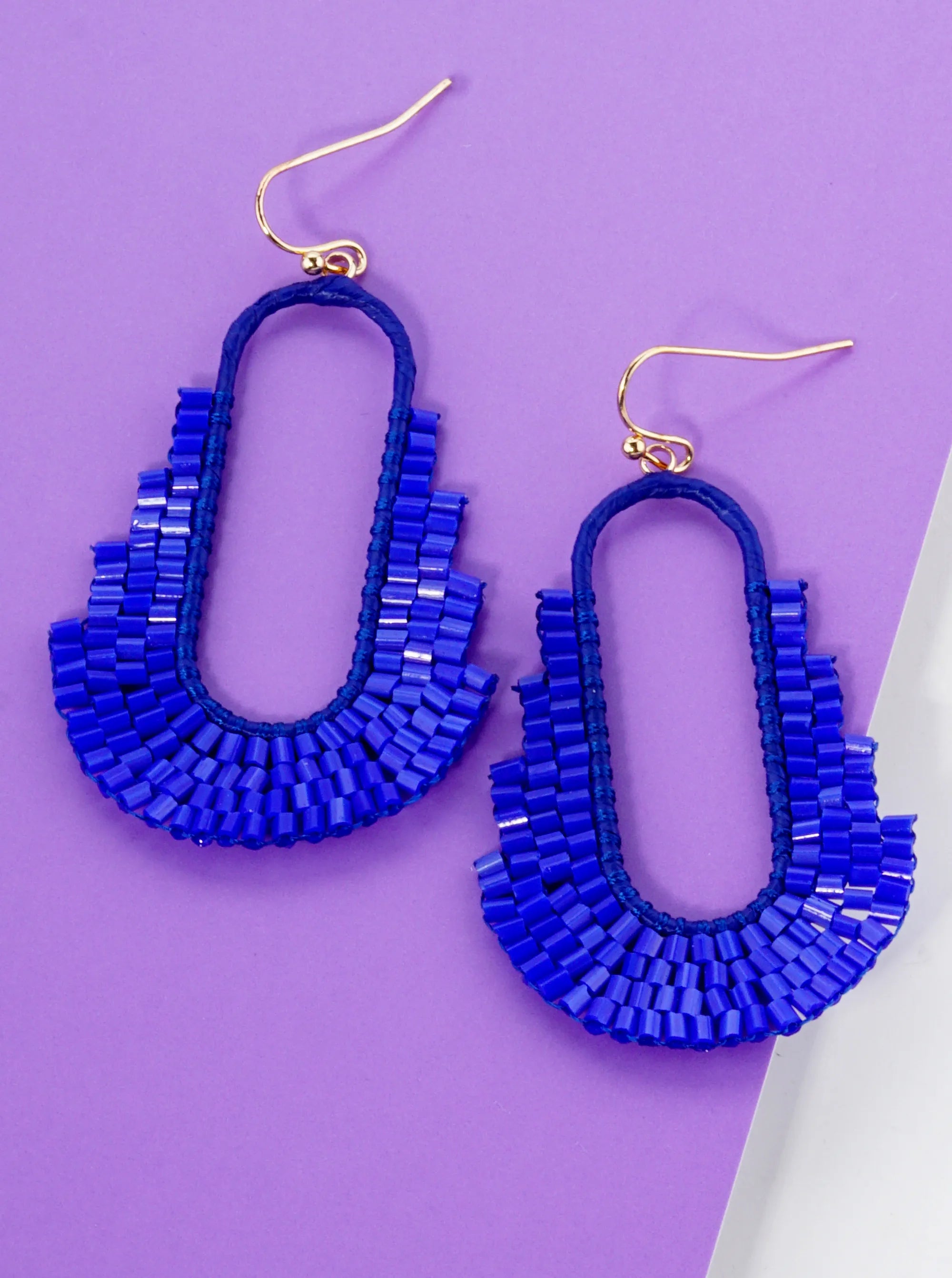 Cylinder Beaded Geometric Shape Drop Dangle Earrings