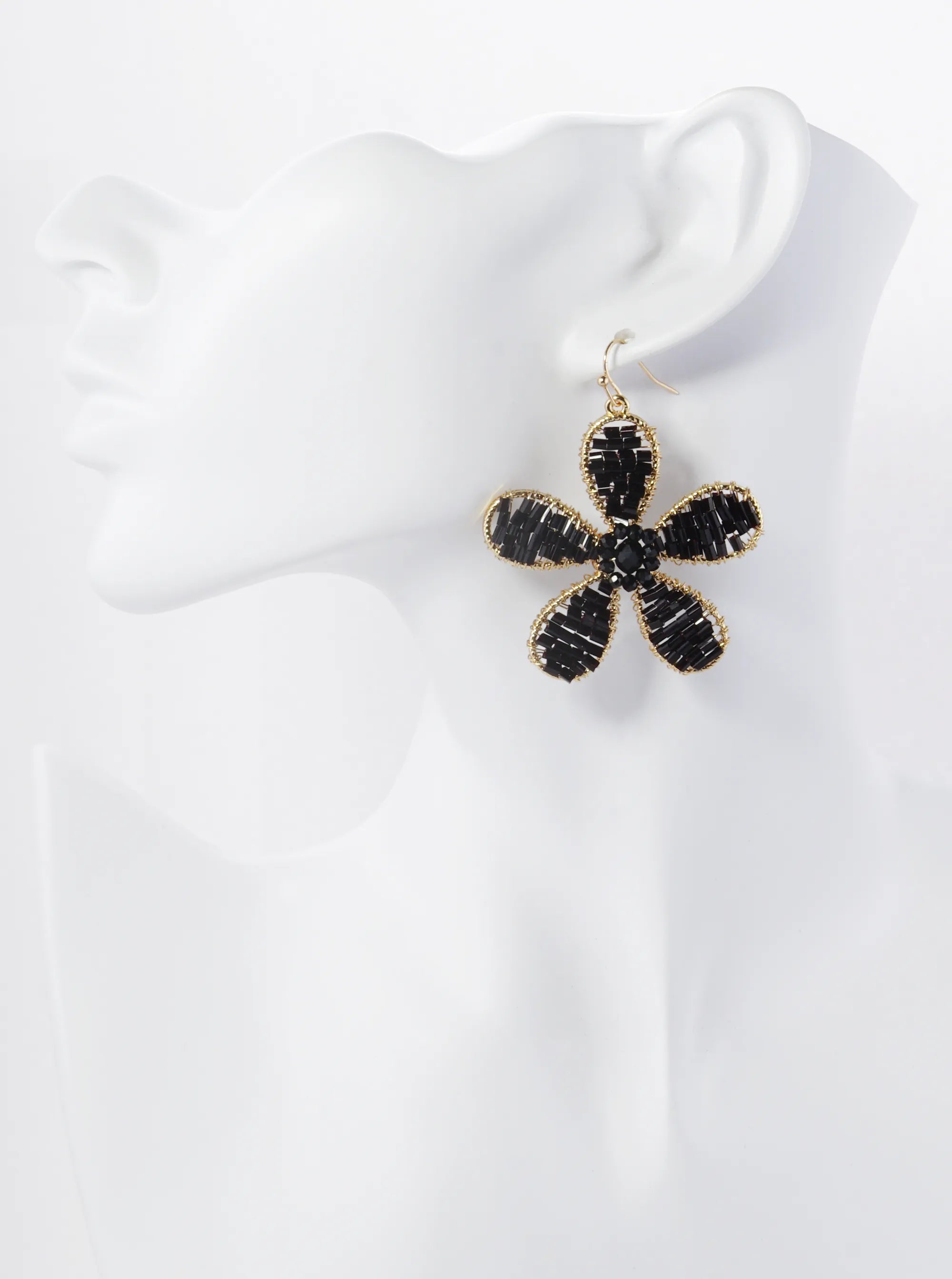 Cylinder Beads Wire Wrapped Flower Drop Dangle Earrings