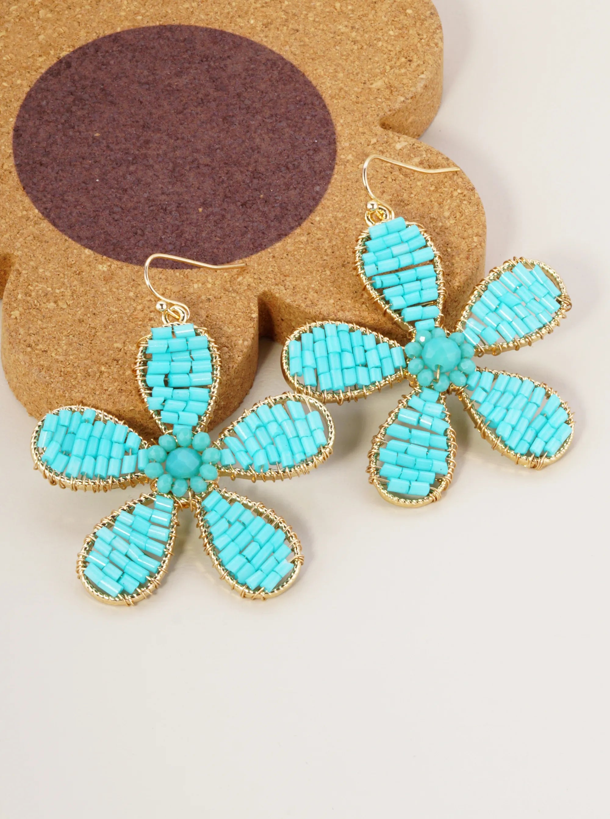Cylinder Beads Wire Wrapped Flower Drop Dangle Earrings