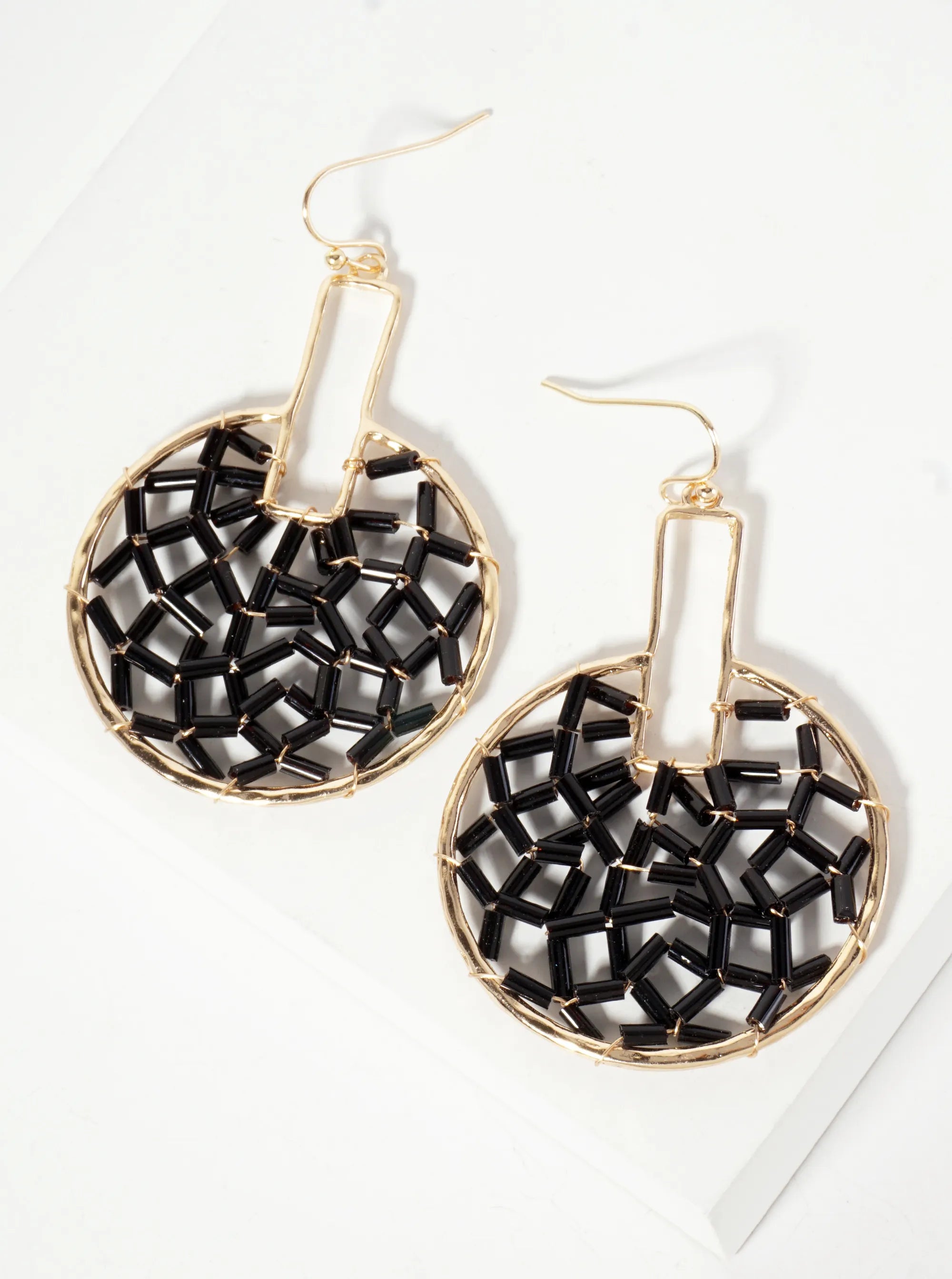 Cylinder-Beads Wire-Wrapped Geometric Statement Earrings
