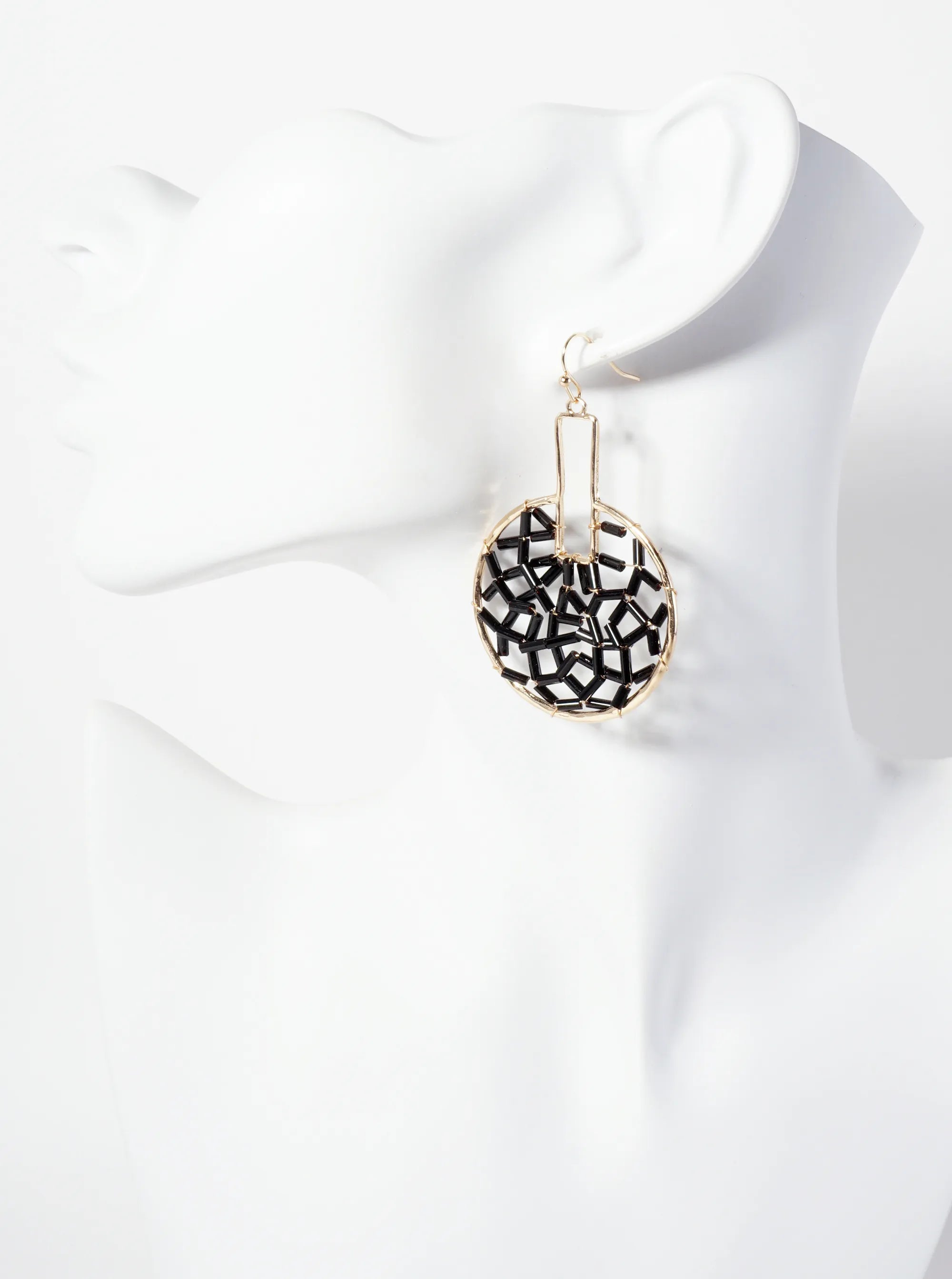Cylinder-Beads Wire-Wrapped Geometric Statement Earrings