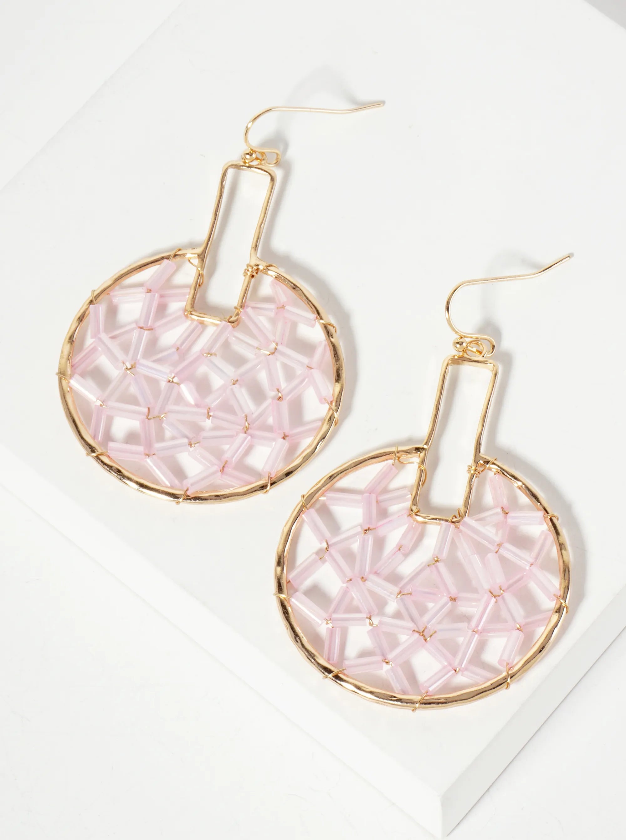 Cylinder-Beads Wire-Wrapped Geometric Statement Earrings