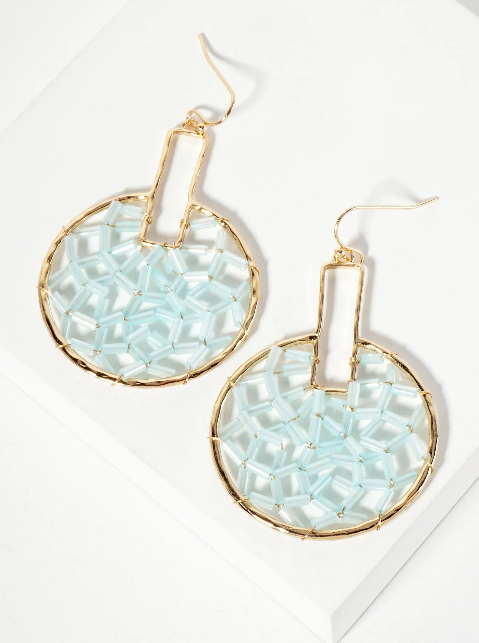 Cylinder-Beads Wire-Wrapped Geometric Statement Earrings