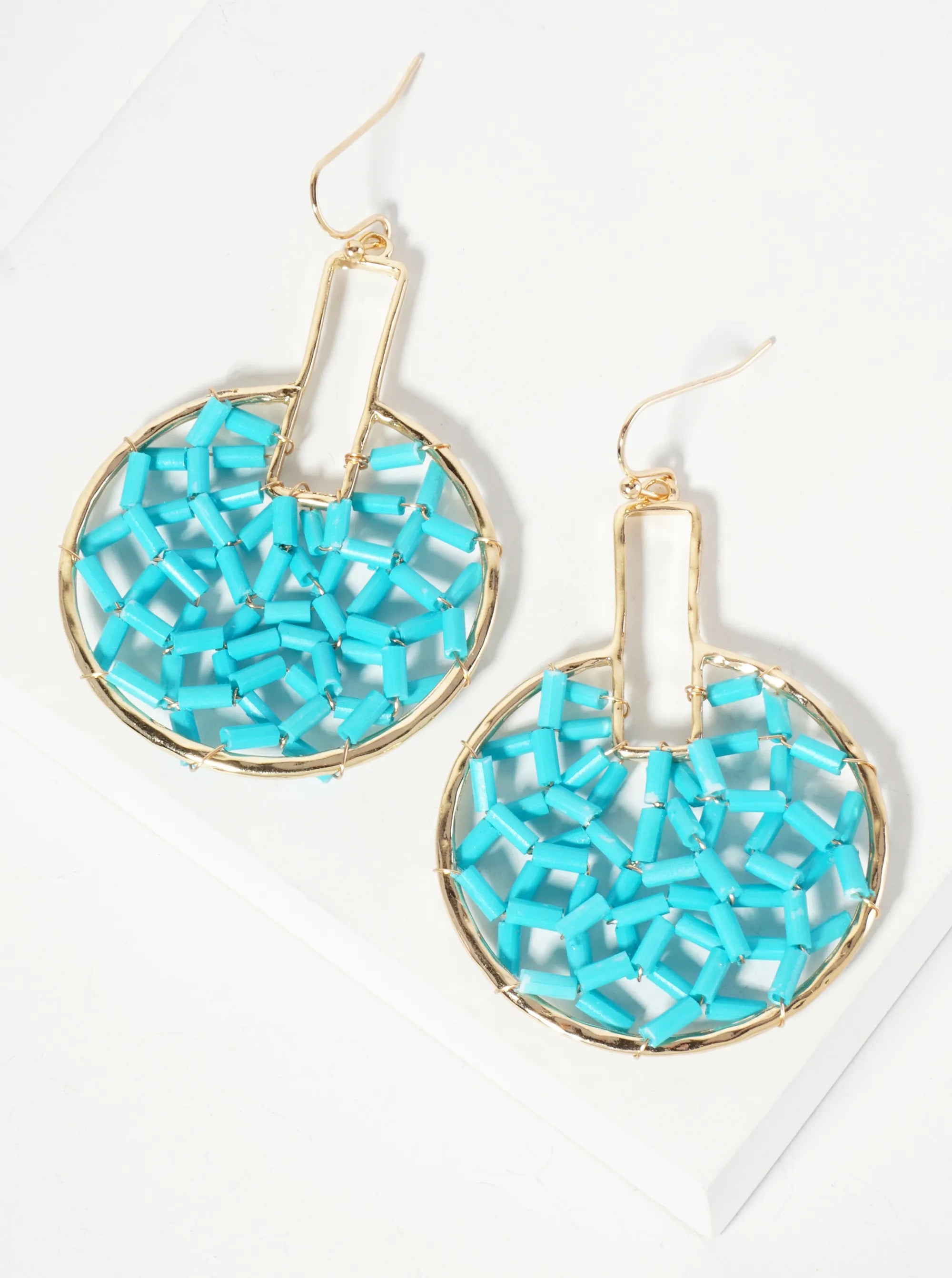 Cylinder-Beads Wire-Wrapped Geometric Statement Earrings