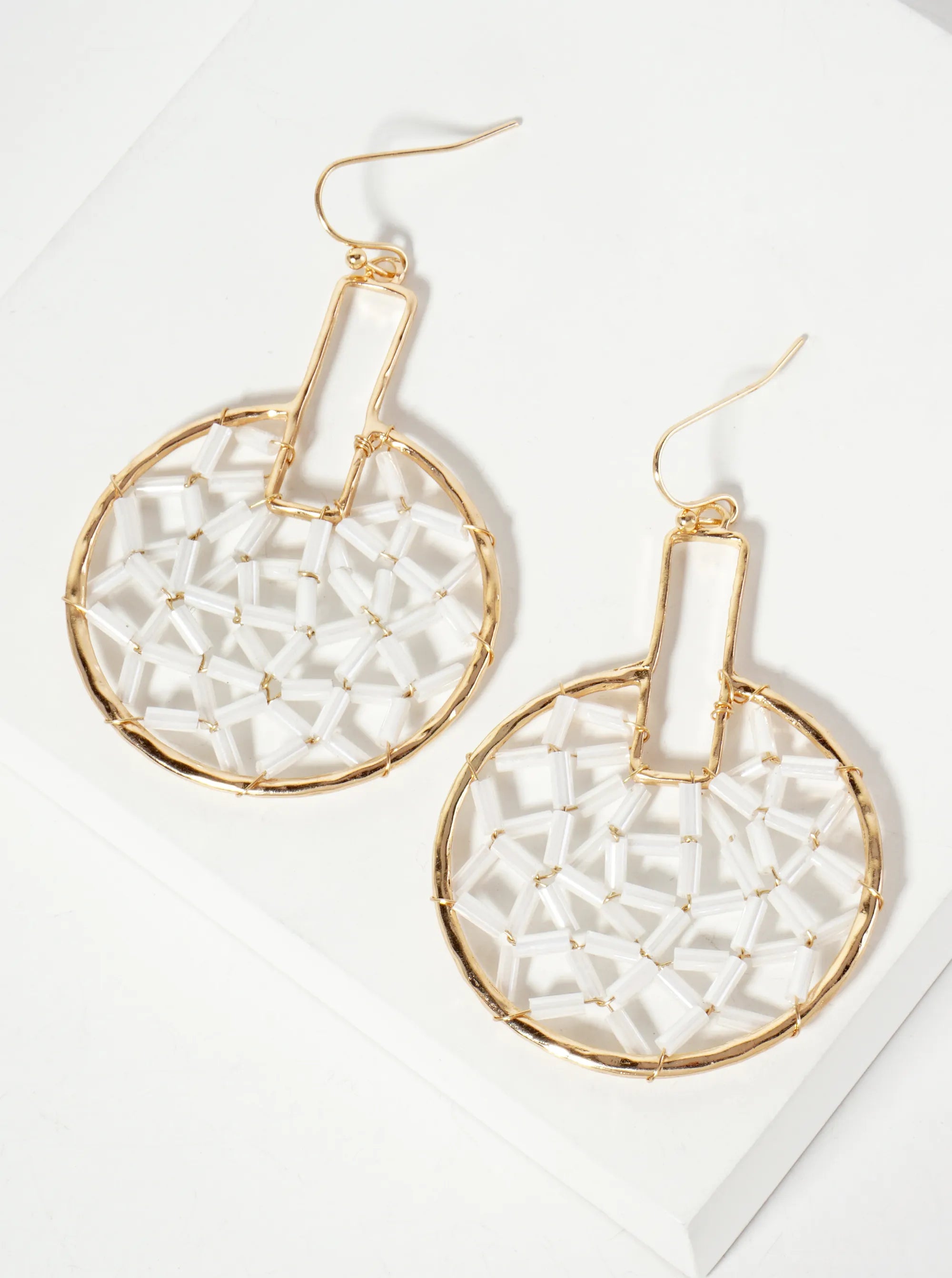 Cylinder-Beads Wire-Wrapped Geometric Statement Earrings