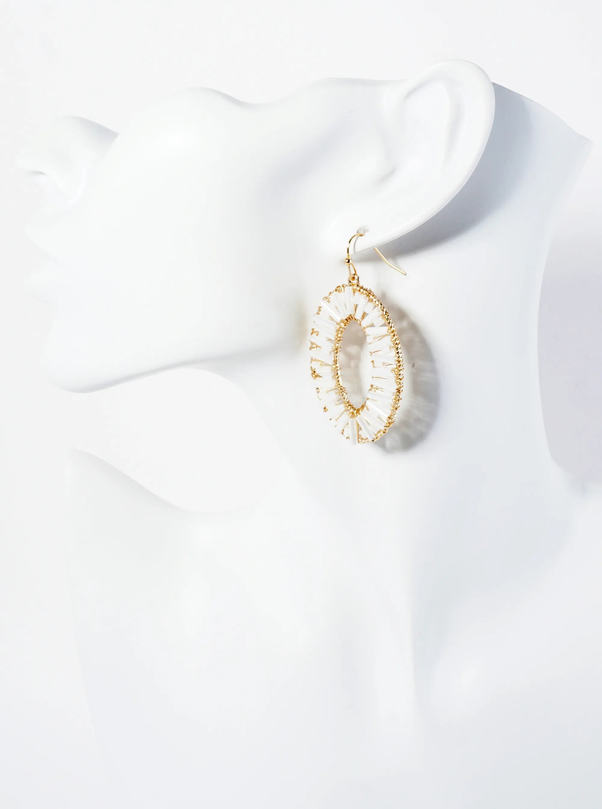 Cylinder Beads Wire Wrapped Oval Dangle Earrings