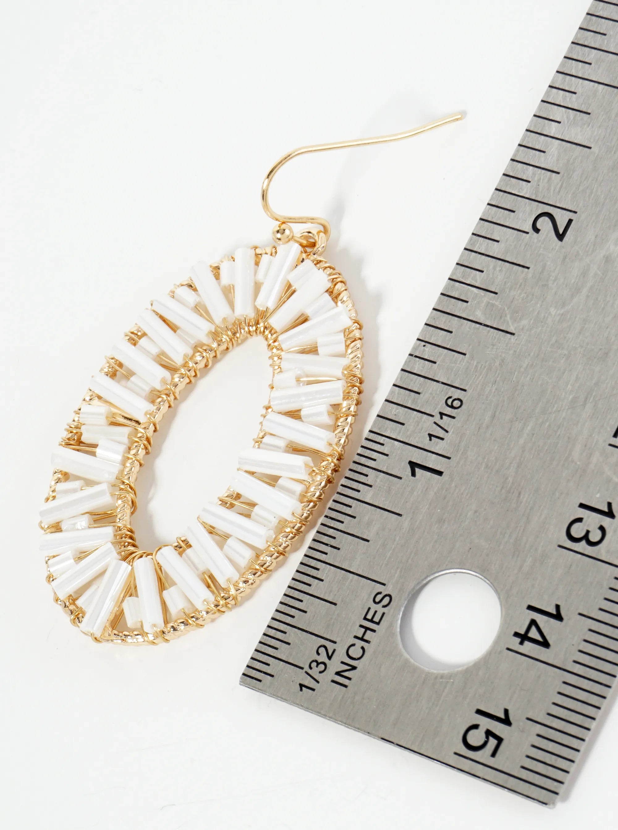 Cylinder Beads Wire Wrapped Oval Dangle Earrings