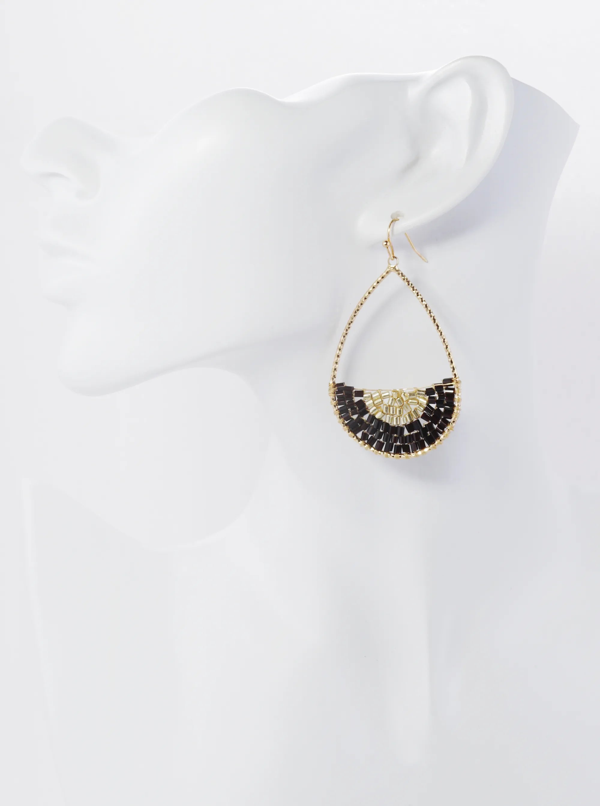 Cylinder Beads Wire Wrapped Textured Teardrop Dangle Earrings