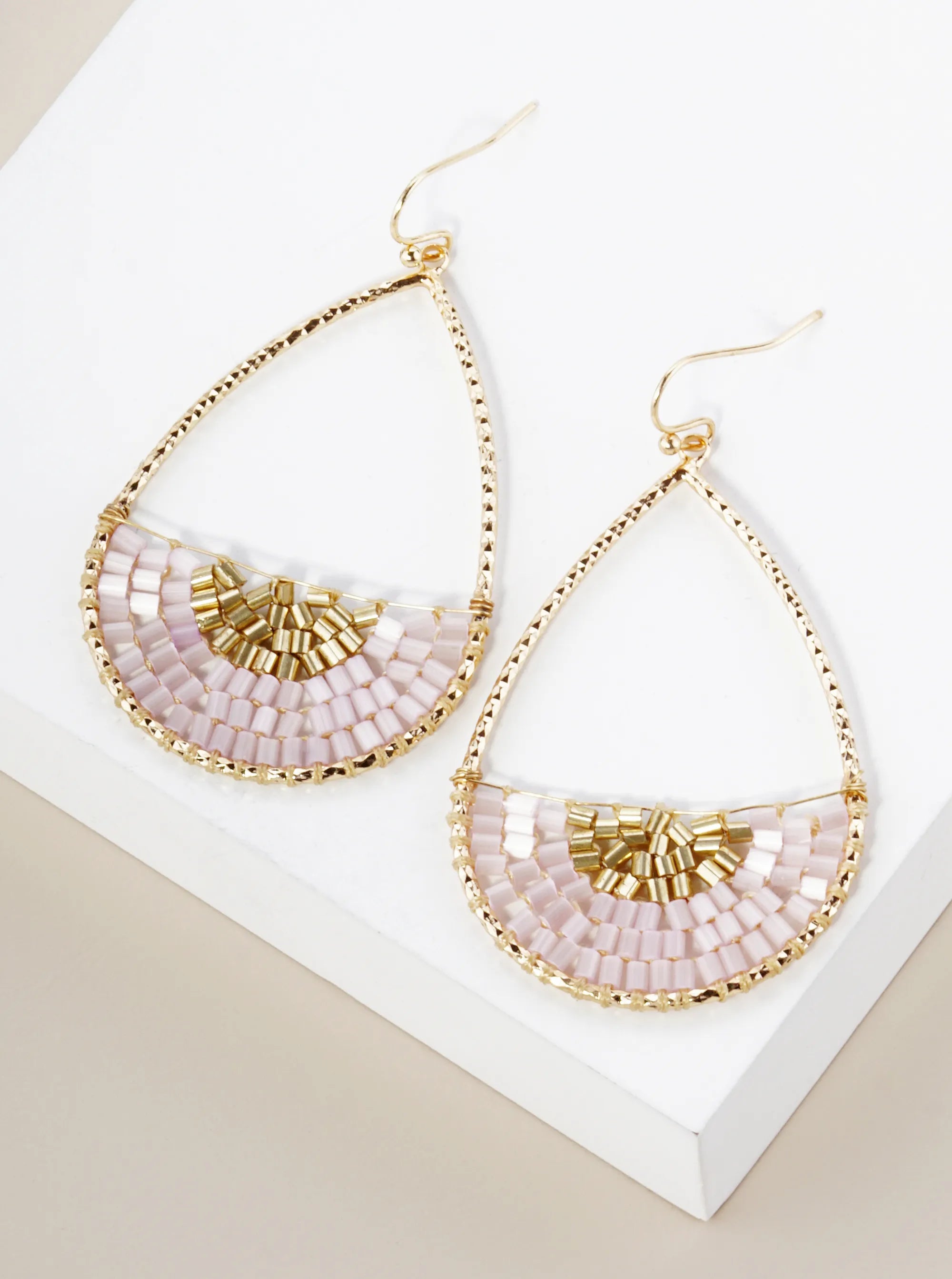 Cylinder Beads Wire Wrapped Textured Teardrop Dangle Earrings