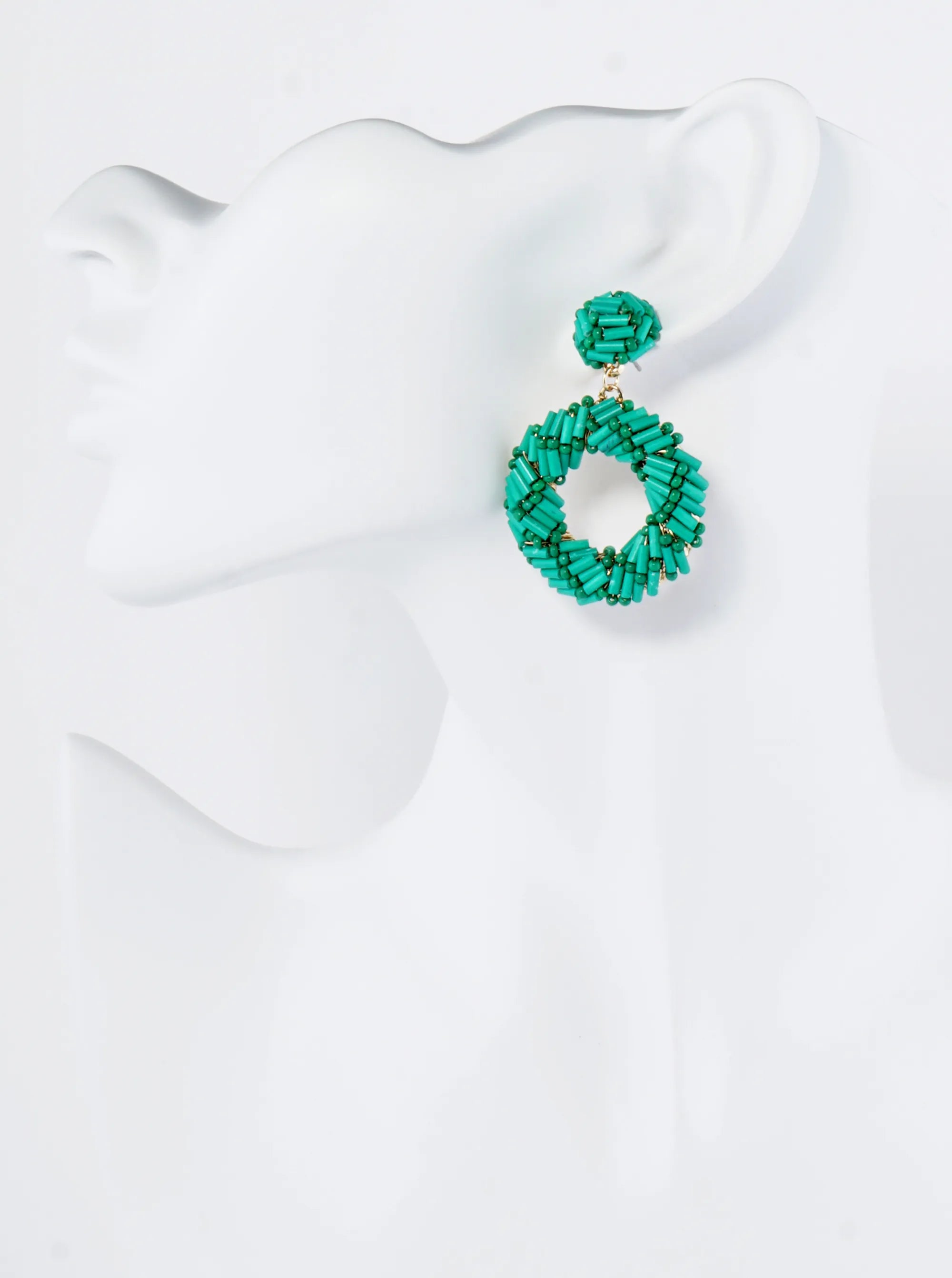 Cylinder Beads Wired Circle Dangle Drop Earrings