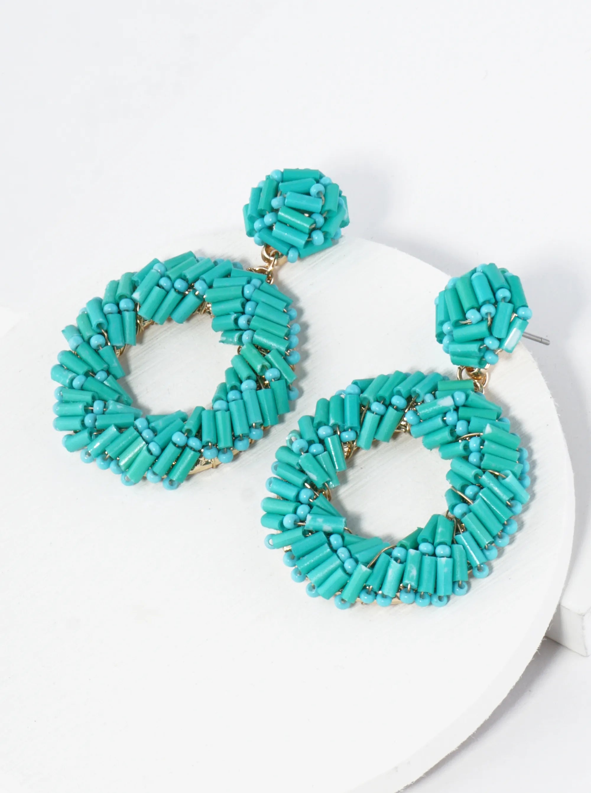 Cylinder Beads Wired Circle Dangle Drop Earrings