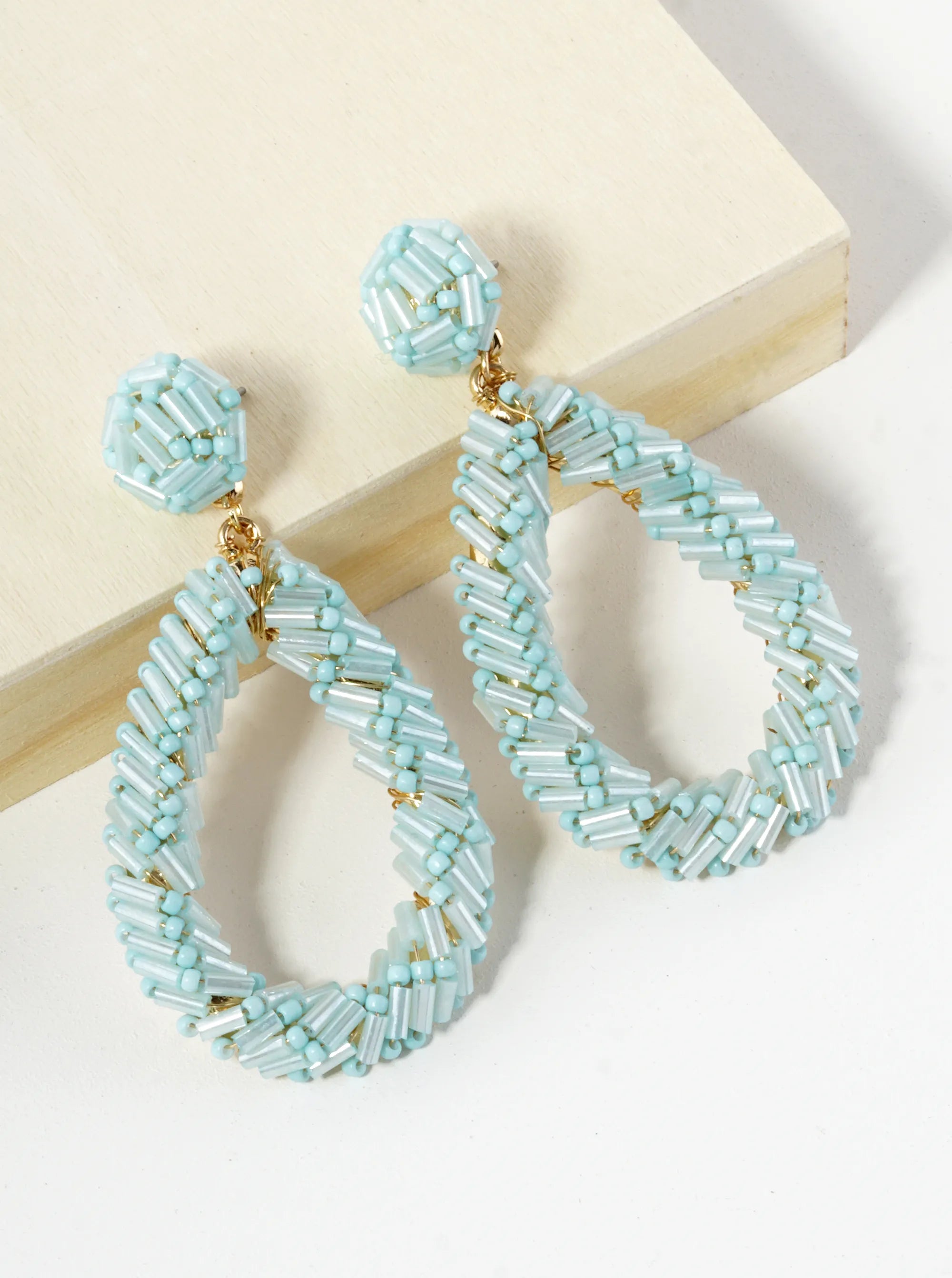 Cylinder Beads Wired Teardrop Dangle Drop Earrings