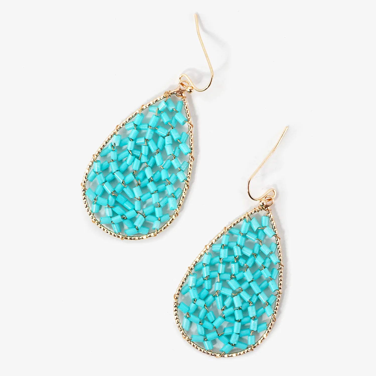 Cylinder Seed-Beads Wire Wrapped Teardrop Earrings