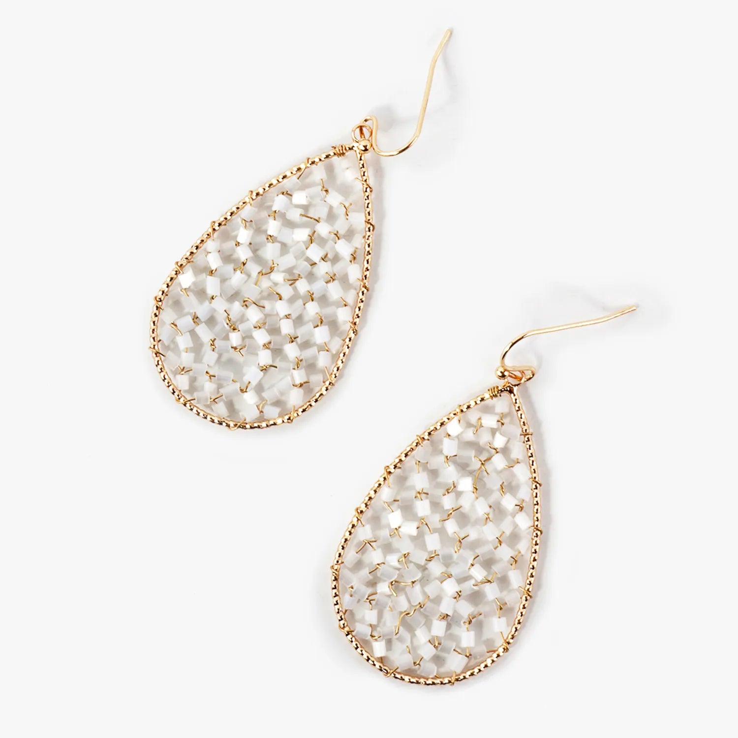 Cylinder Seed-Beads Wire Wrapped Teardrop Earrings