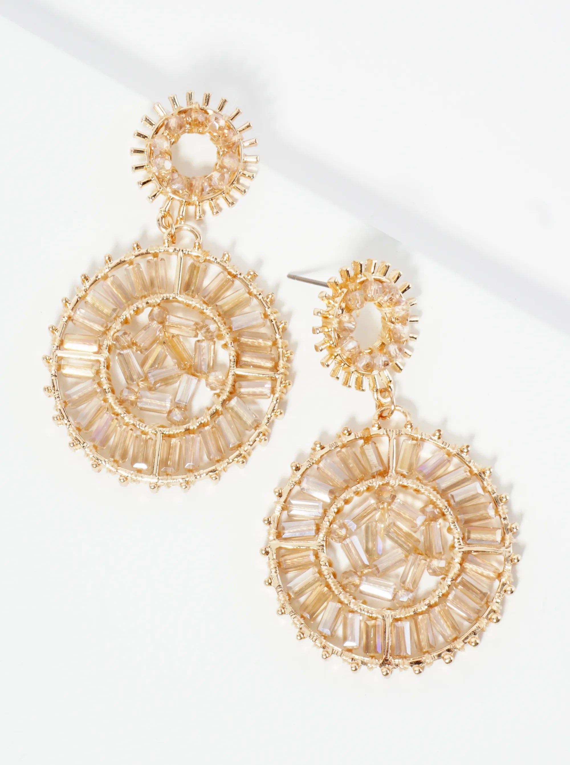 Double Circle Drop Earrings Adorned With Glass Beads