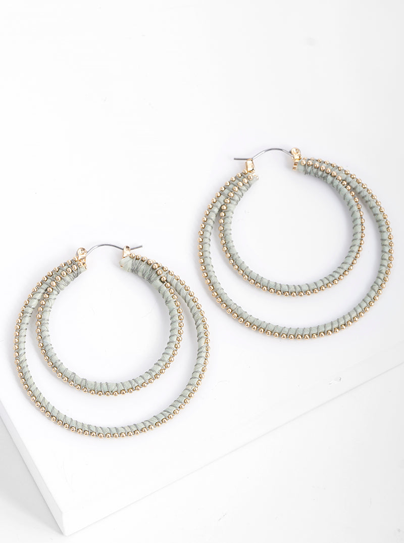 Double Circle Raffia Wrapped In String Hoop Earrings