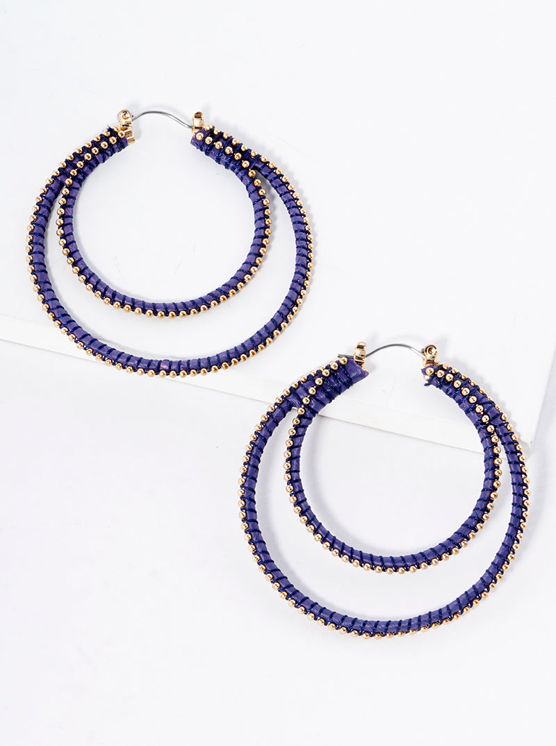 Double Circle Raffia Wrapped In String Hoop Earrings