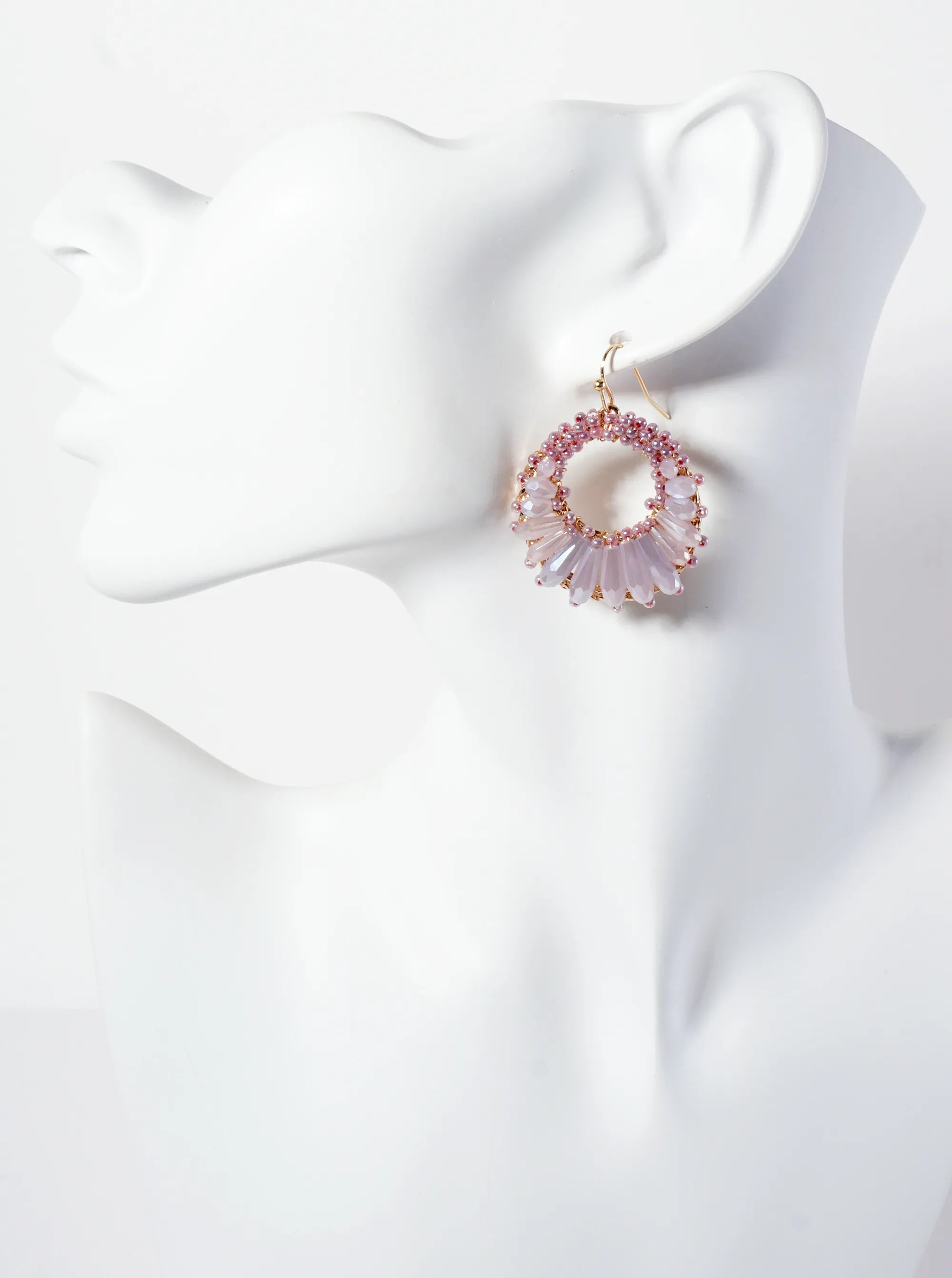Dynamic Glass Beads Wire-Wrapped Round Dangle Earrings