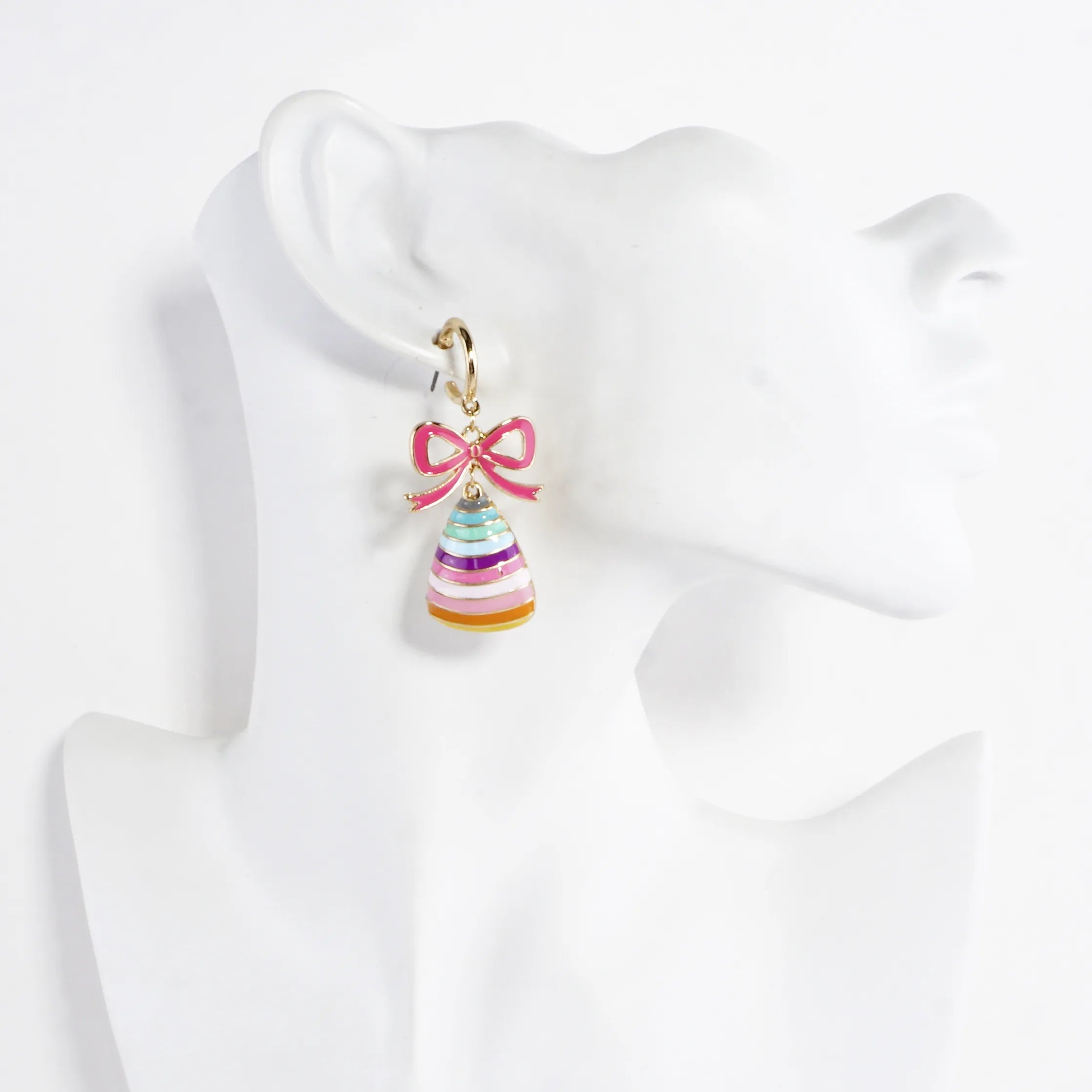 Enamel Candy Corn Bow Dangle Hoop Earrings