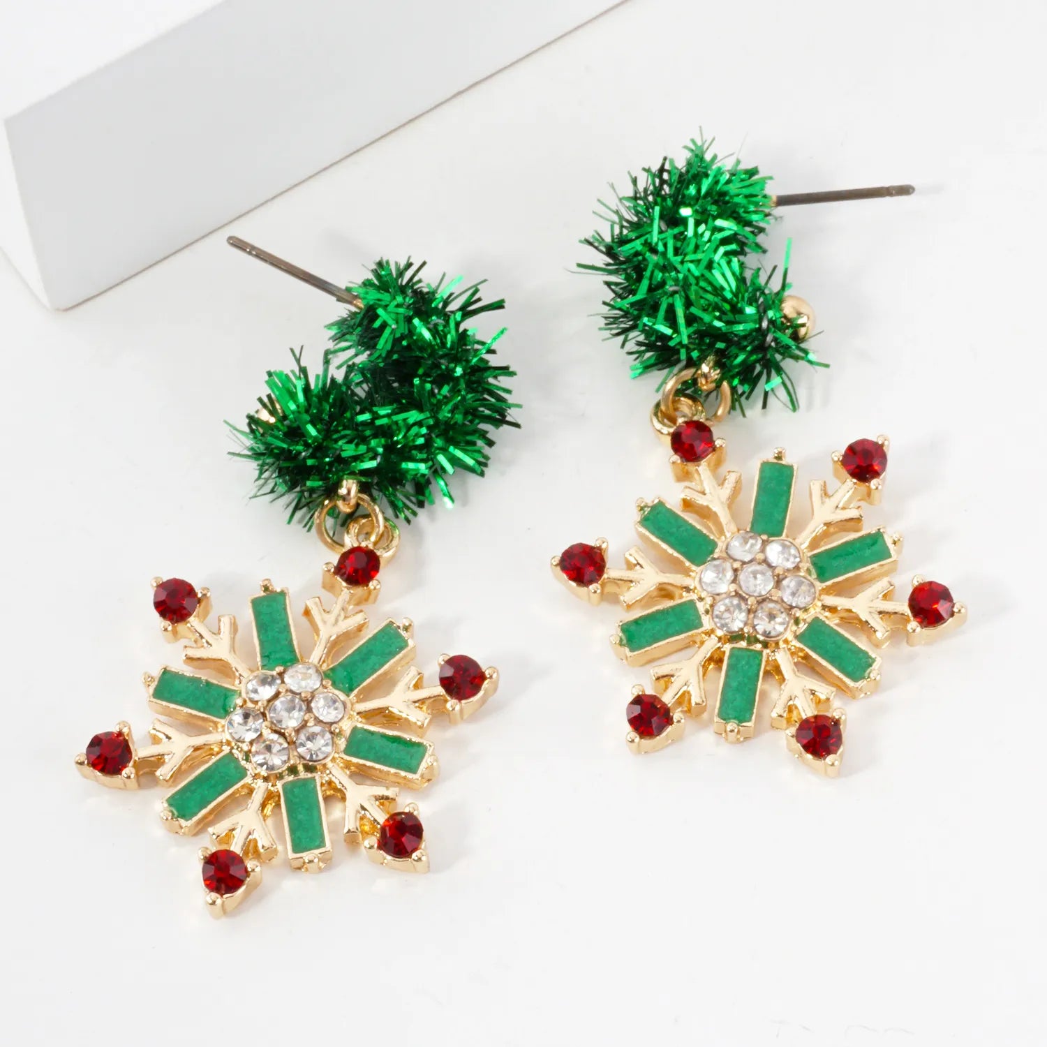 Enamel Crystal Snowflake Drop 10mm Open Huggie Hoop Earrings
