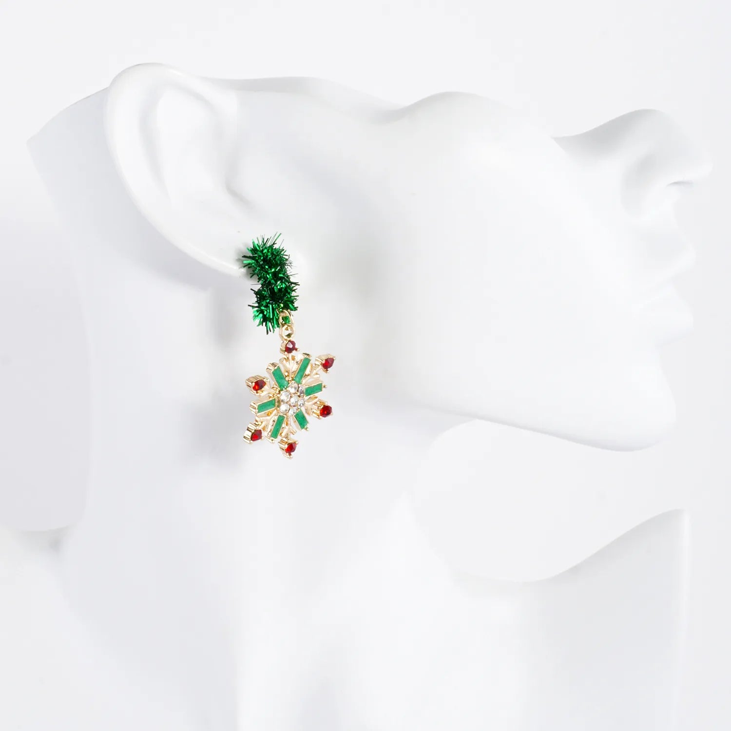 Enamel Crystal Snowflake Drop 10mm Open Huggie Hoop Earrings