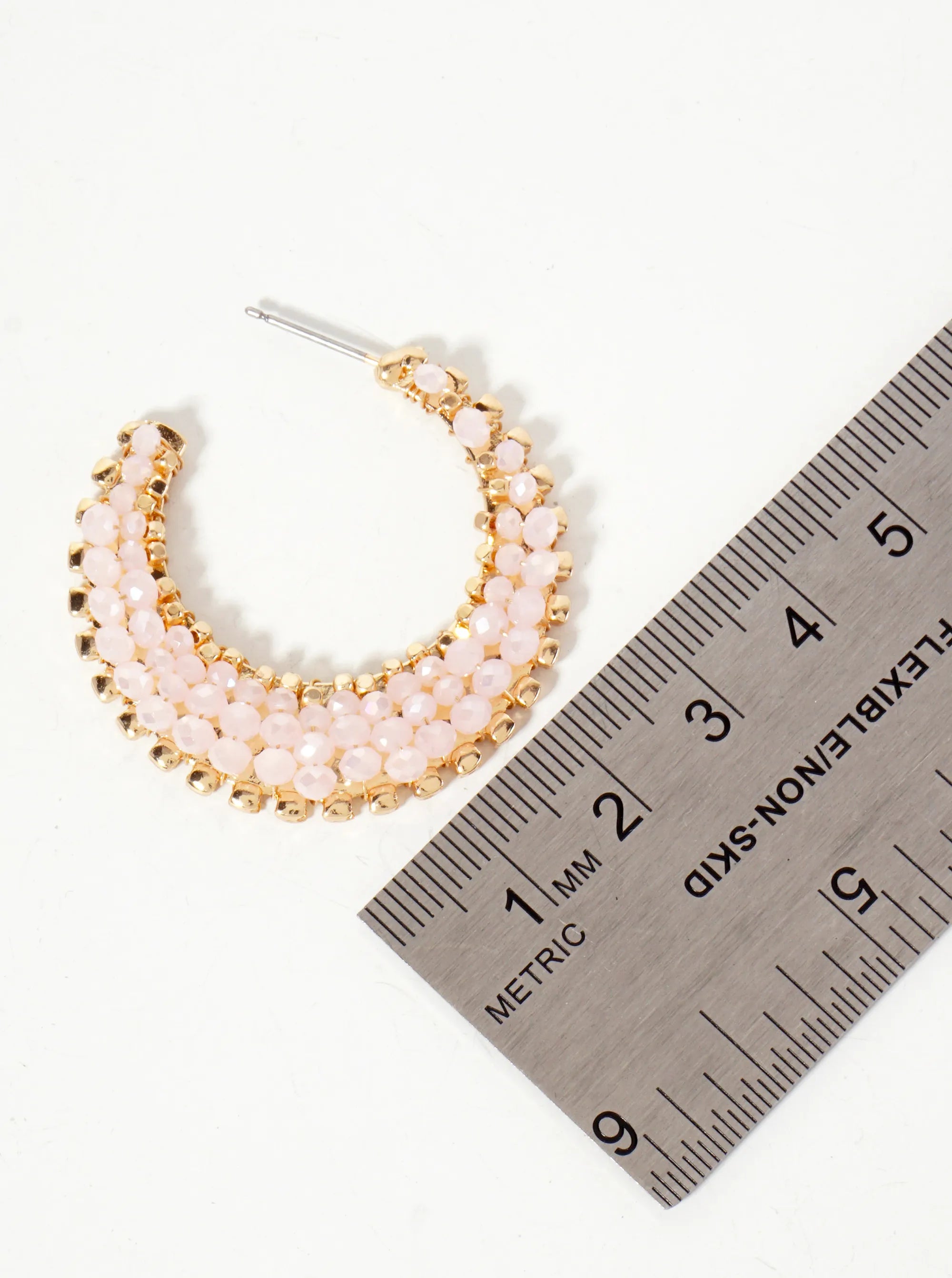 Faceted-Glass-Bead Wire-Wrapped Crescent Moon-Shaped Tapered 35mm Open Hoop Earrings