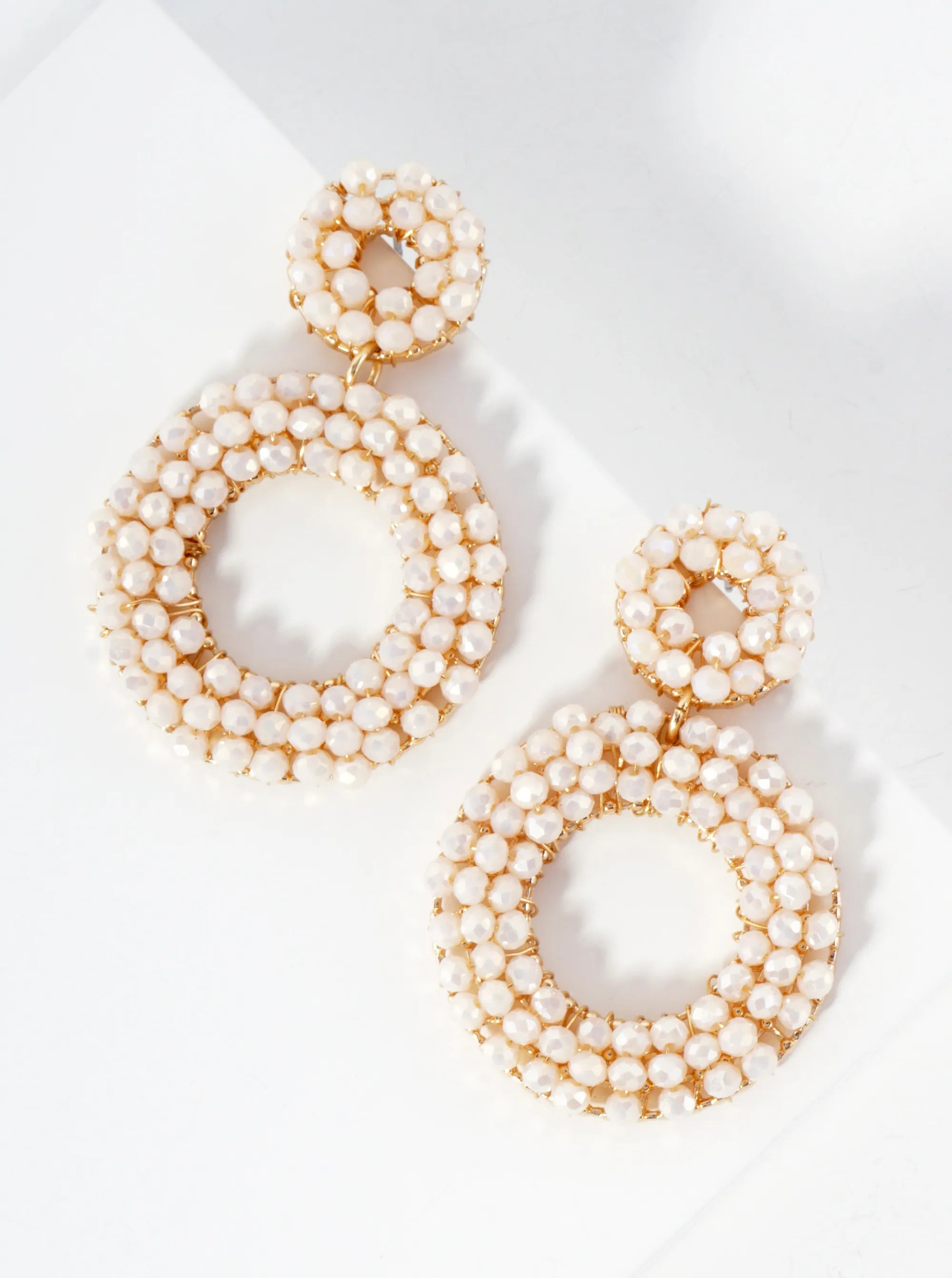 Faceted Glass-Bead Wire-Wrapped Double Circle Statement Earrings