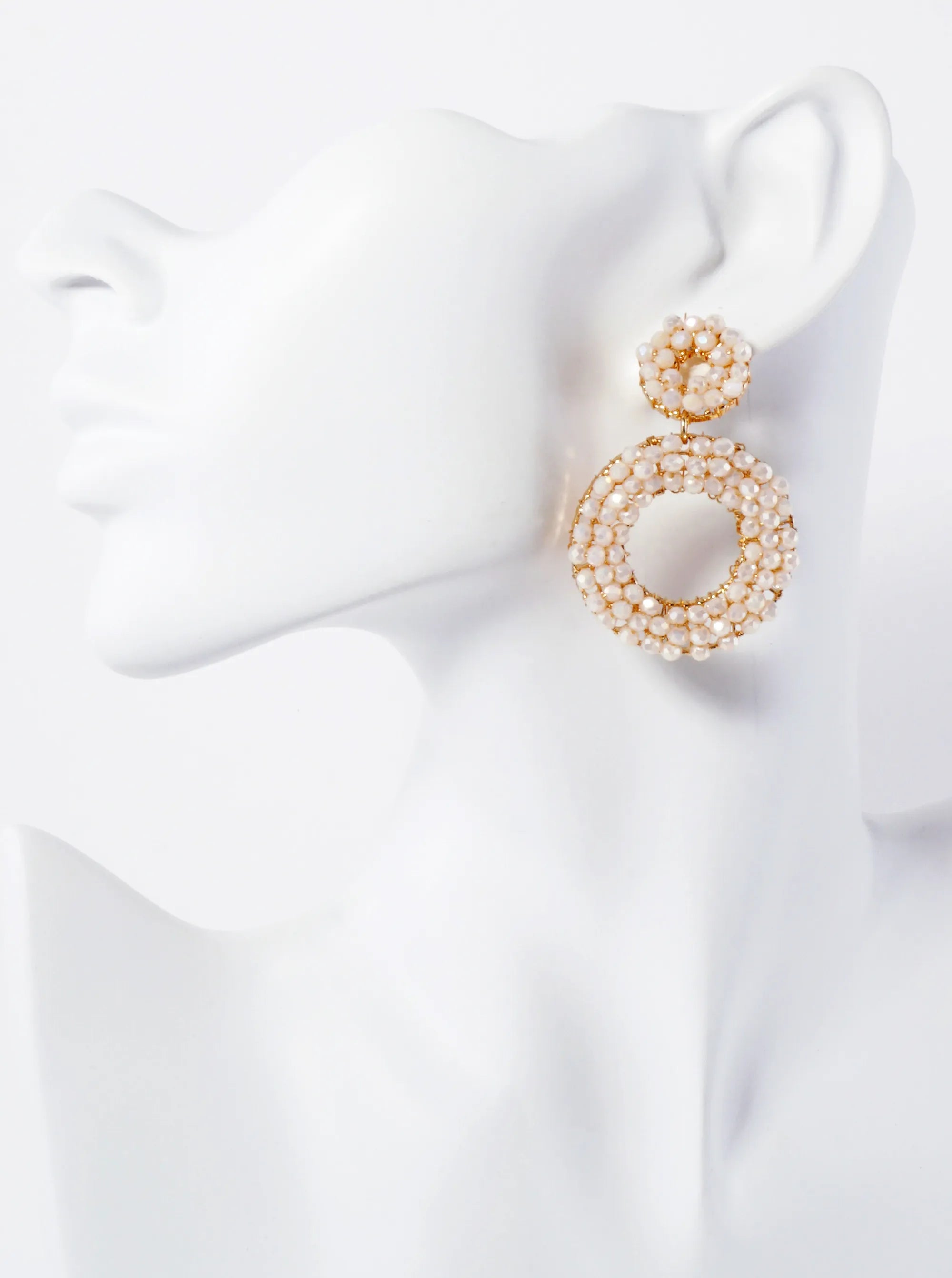 Faceted Glass-Bead Wire-Wrapped Double Circle Statement Earrings