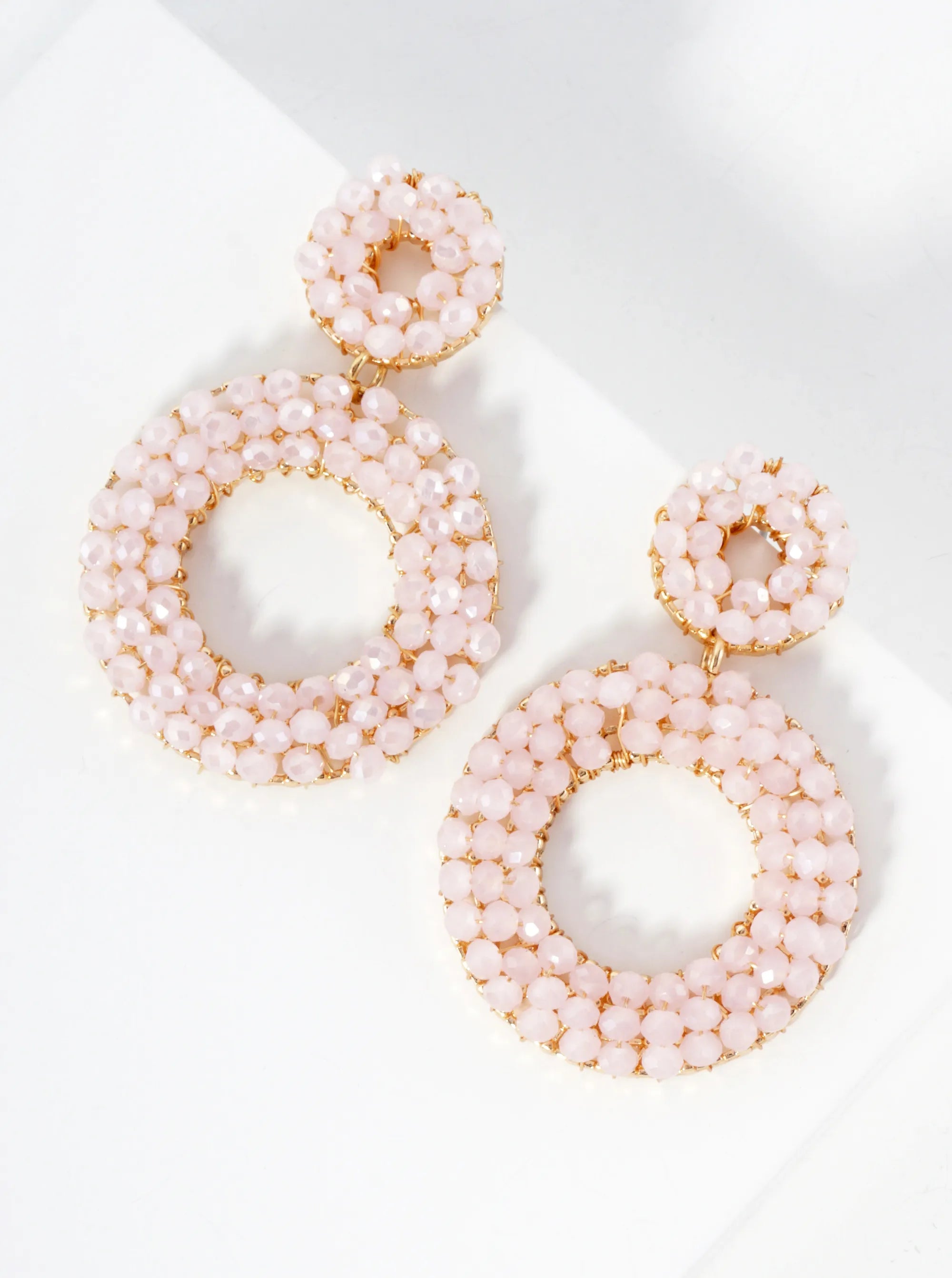Faceted Glass-Bead Wire-Wrapped Double Circle Statement Earrings