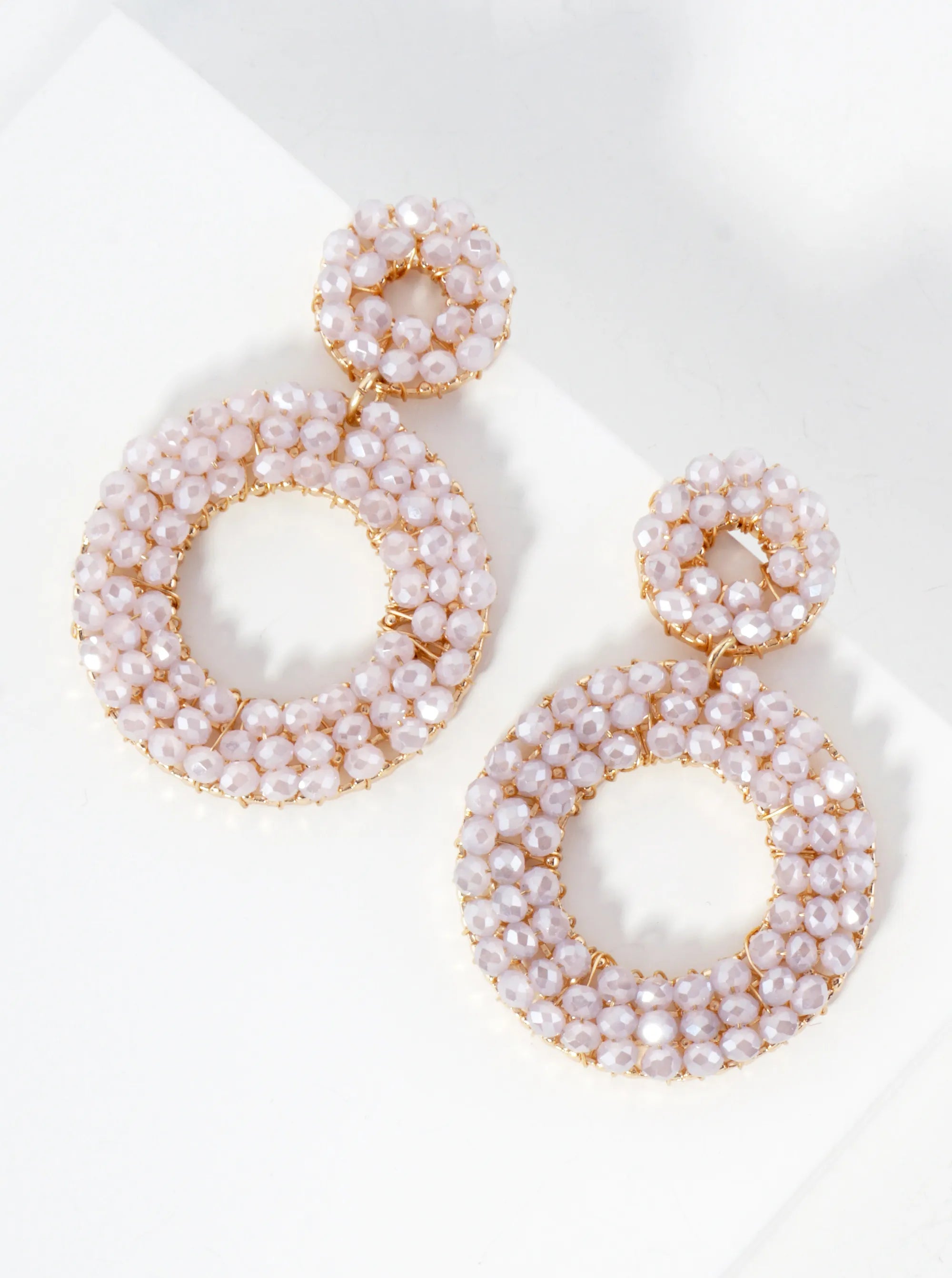 Faceted Glass-Bead Wire-Wrapped Double Circle Statement Earrings