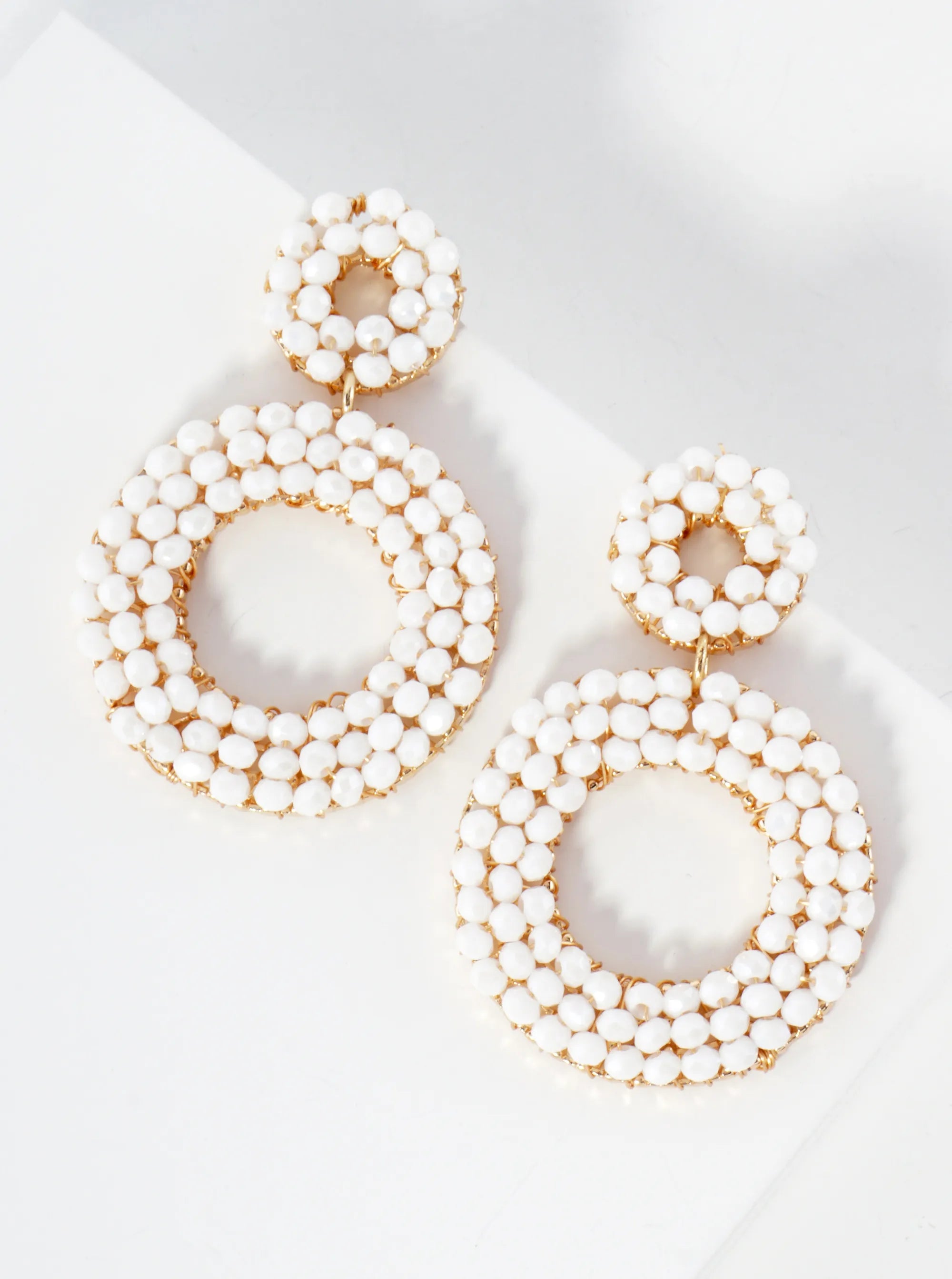 Faceted Glass-Bead Wire-Wrapped Double Circle Statement Earrings