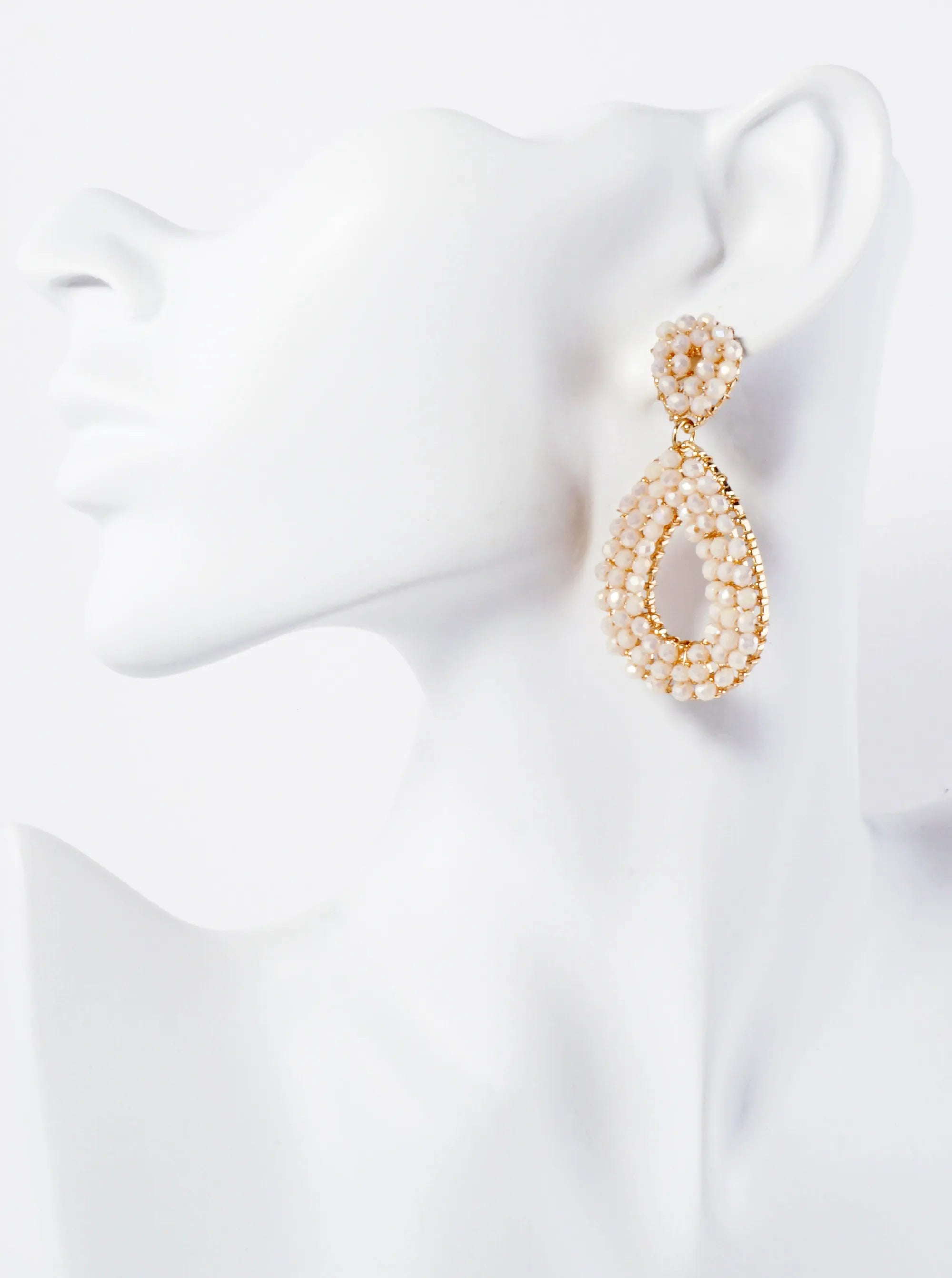 Faceted Glass-Bead Wire-Wrapped Double Teardrop Statement Earrings