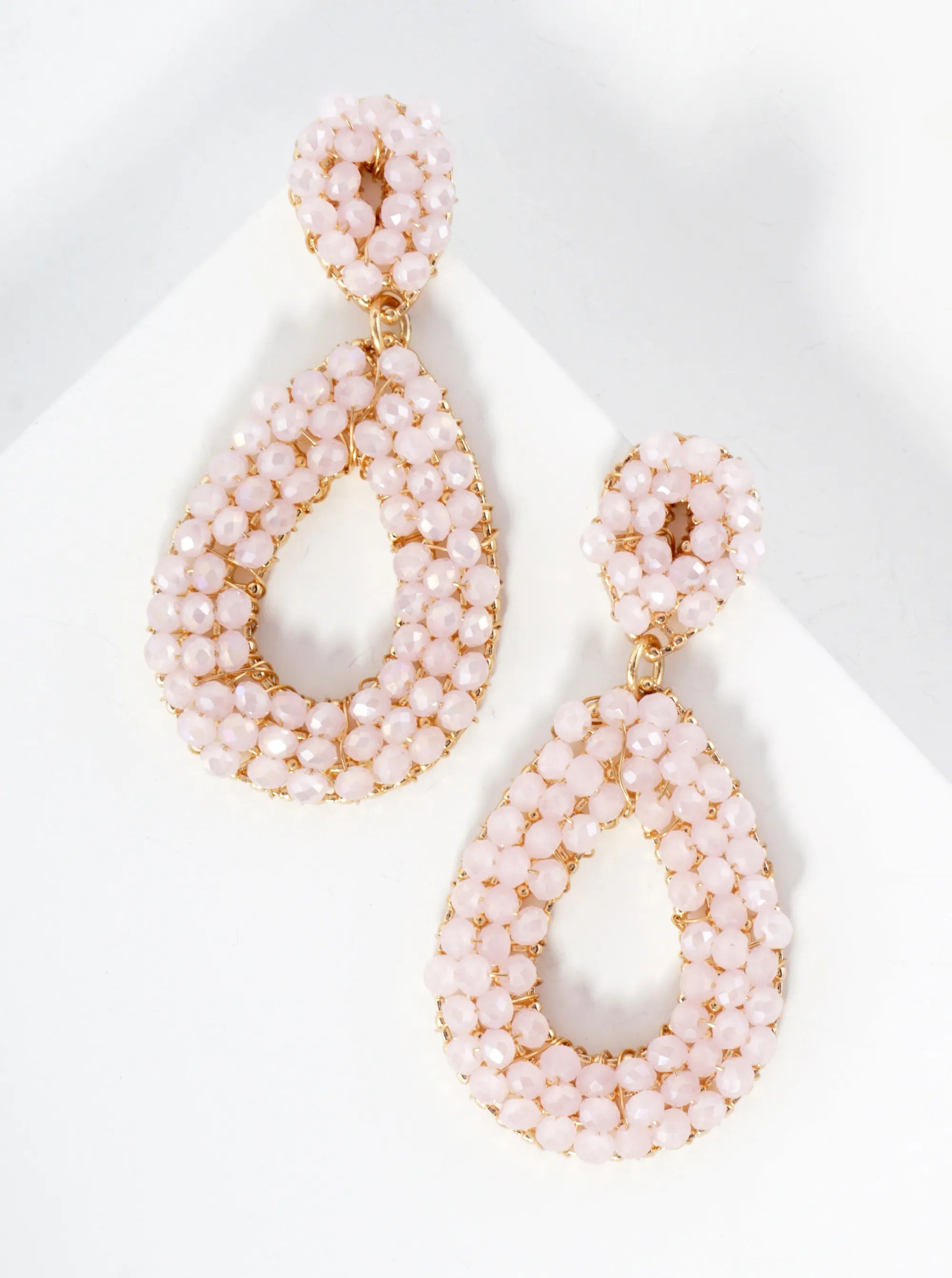 Faceted Glass-Bead Wire-Wrapped Double Teardrop Statement Earrings
