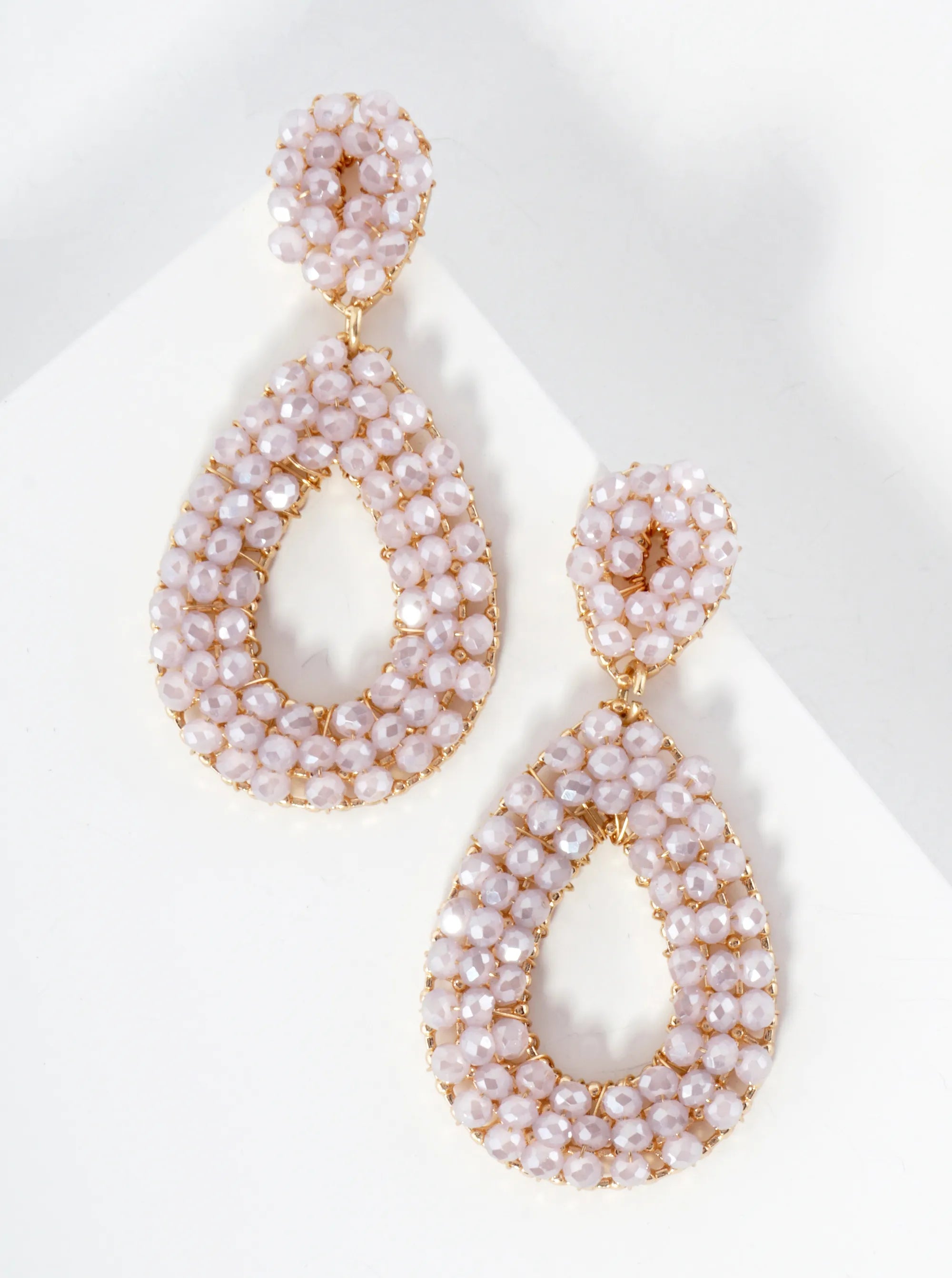 Faceted Glass-Bead Wire-Wrapped Double Teardrop Statement Earrings