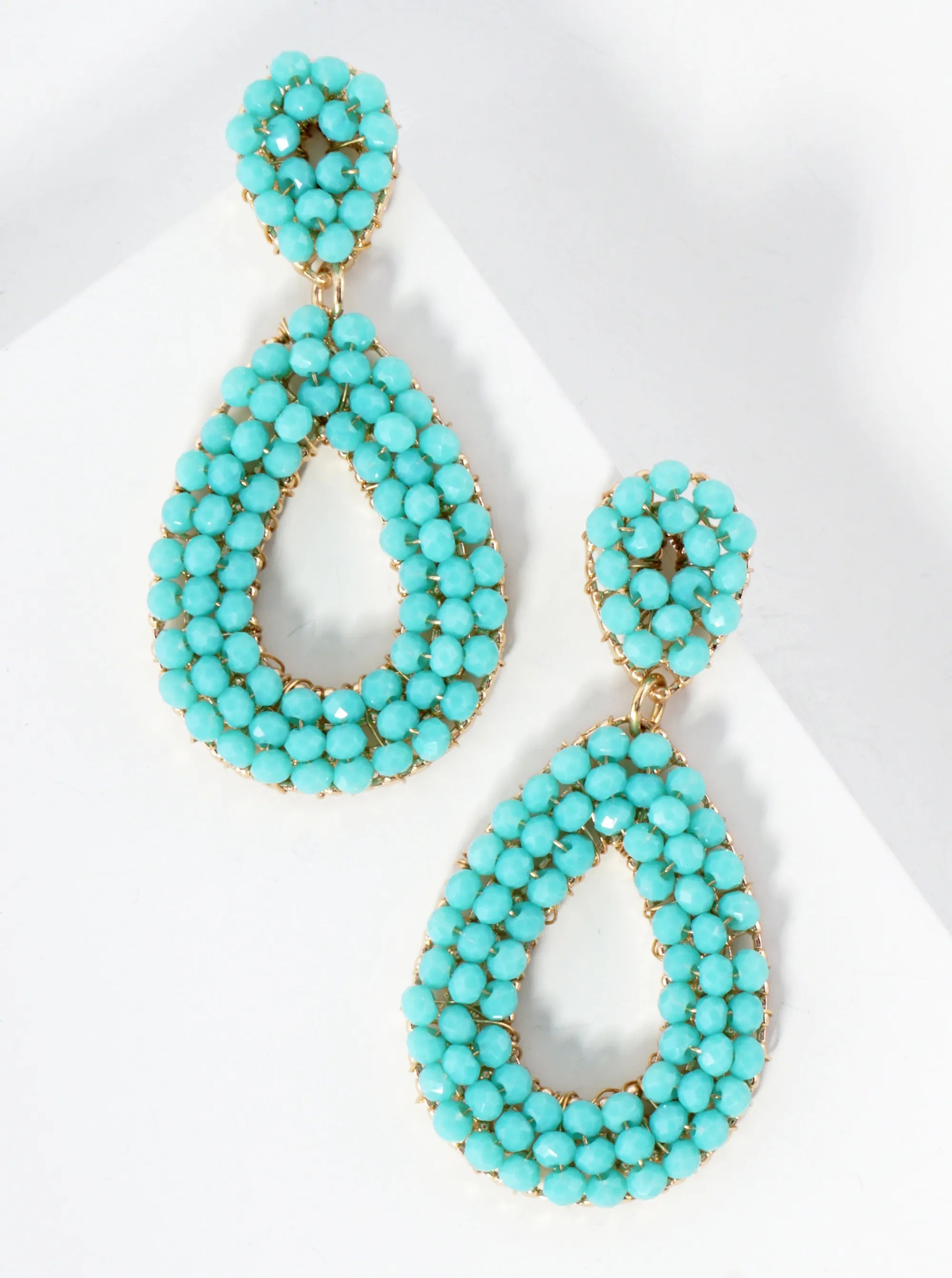 Faceted Glass-Bead Wire-Wrapped Double Teardrop Statement Earrings