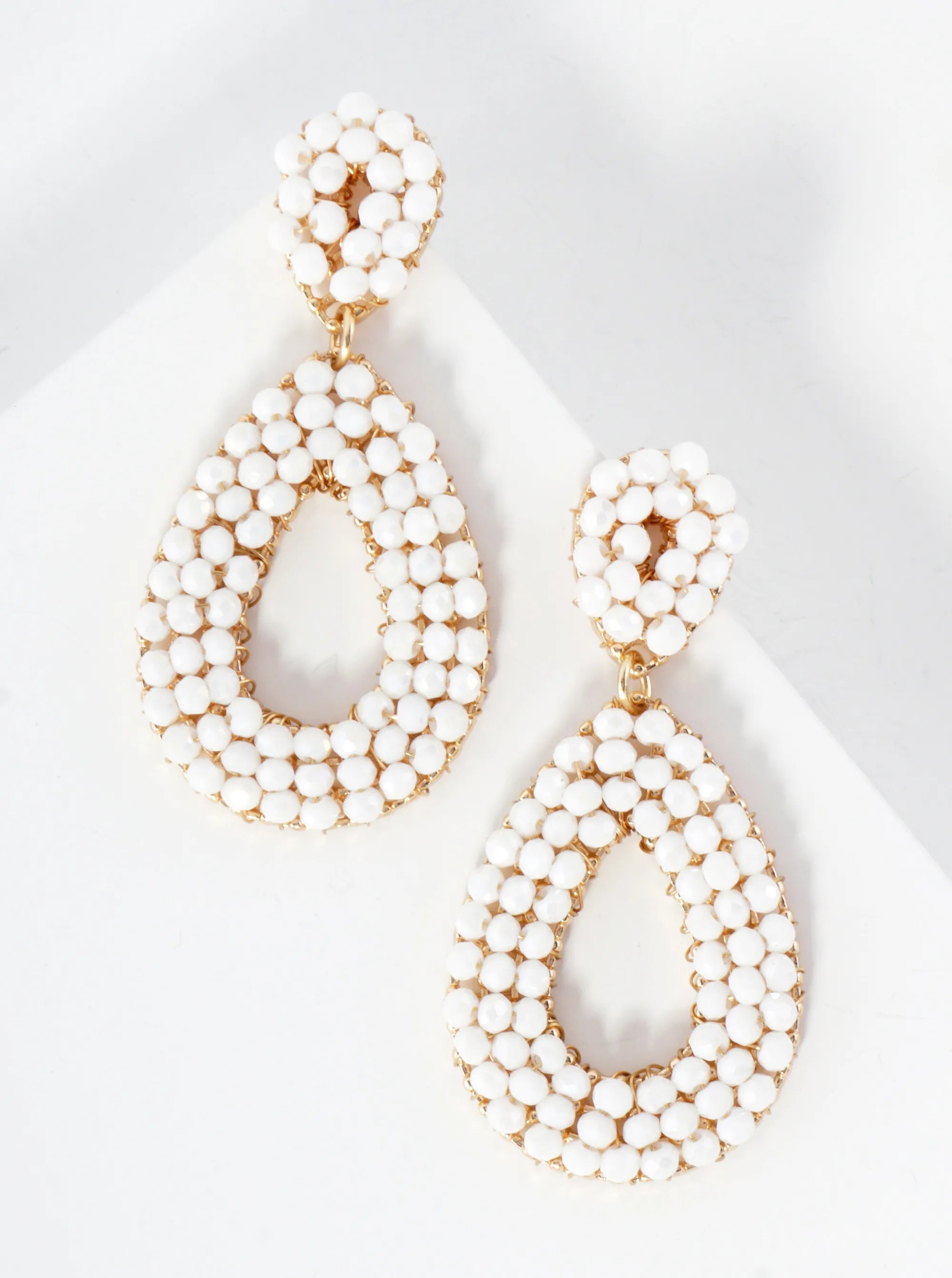 Faceted Glass-Bead Wire-Wrapped Double Teardrop Statement Earrings
