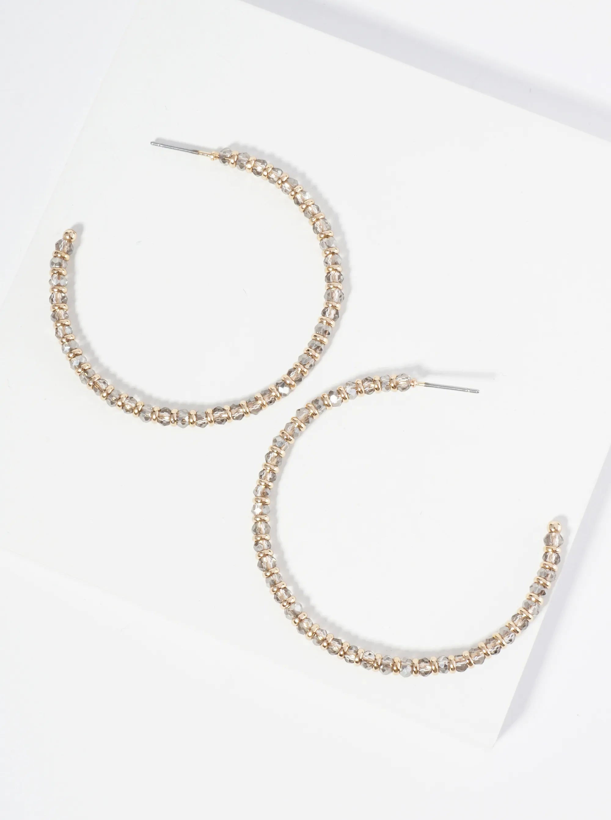 Faceted Glass Beaded 50mm Lightweight Open Hoop Earrings