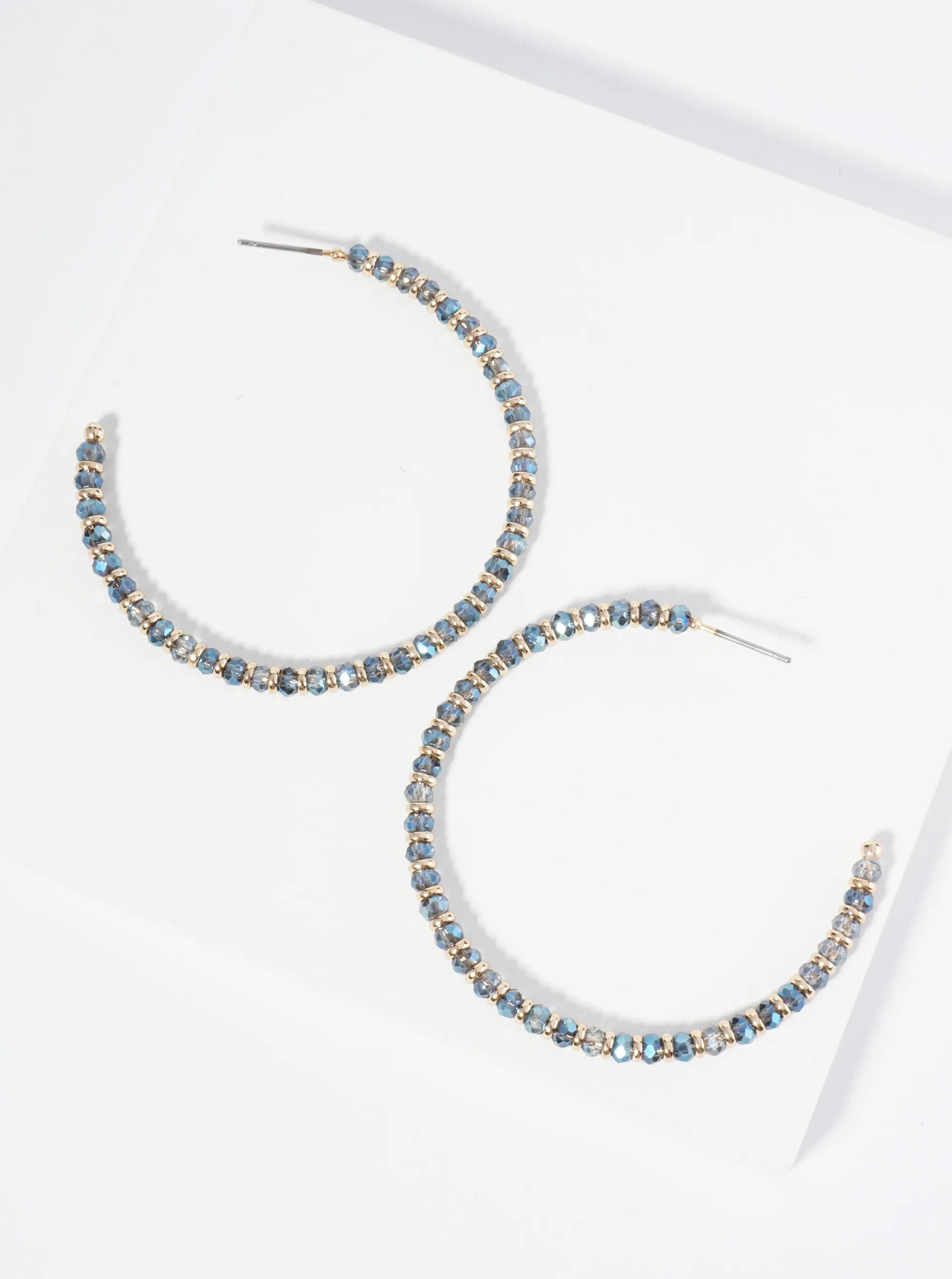 Faceted Glass Beaded 50mm Lightweight Open Hoop Earrings