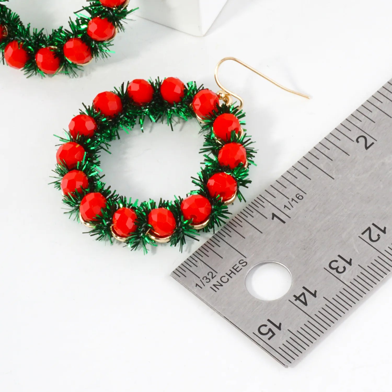 Faceted Glass Beaded Christmas Wreath Earrings