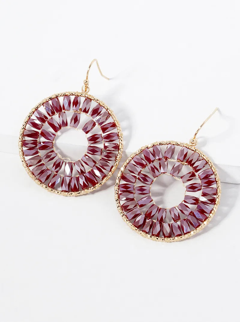 Faceted Glass Beaded Circle Drop Earrings