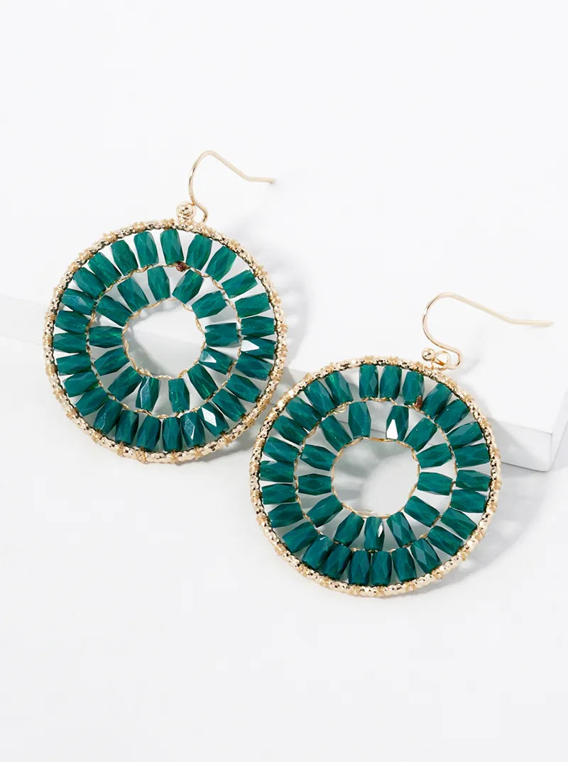 Faceted Glass Beaded Circle Drop Earrings
