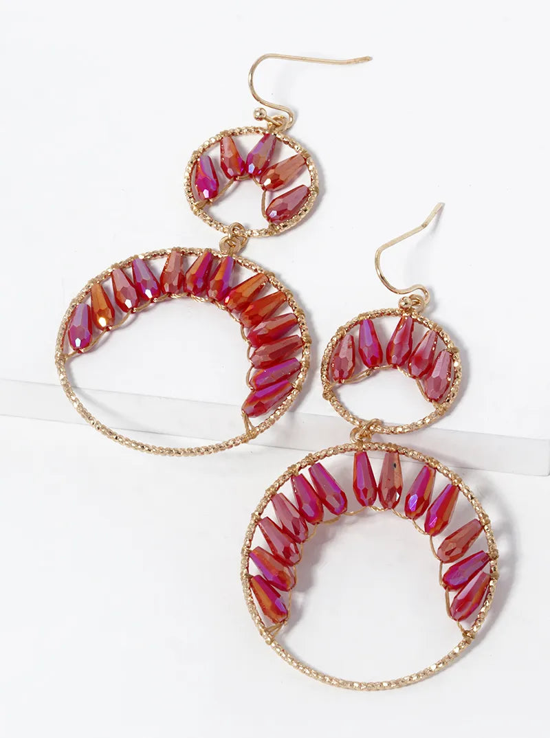 Faceted Glass Beaded Double Circle Drop Earrings