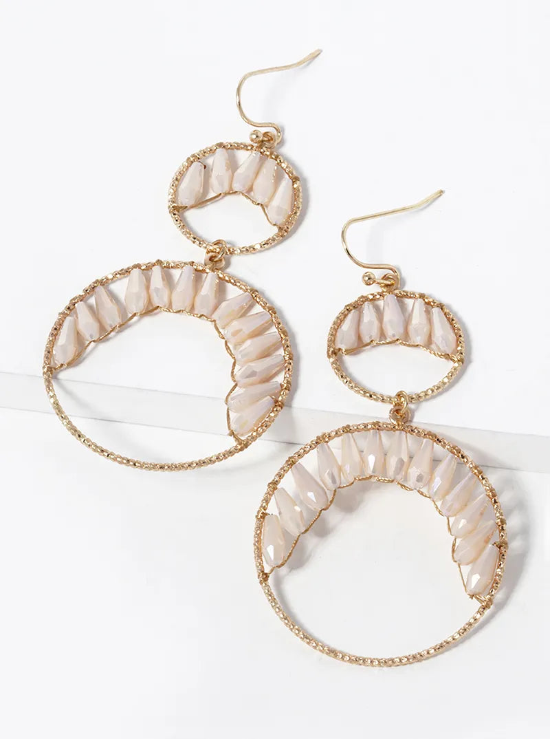 Faceted Glass Beaded Double Circle Drop Earrings