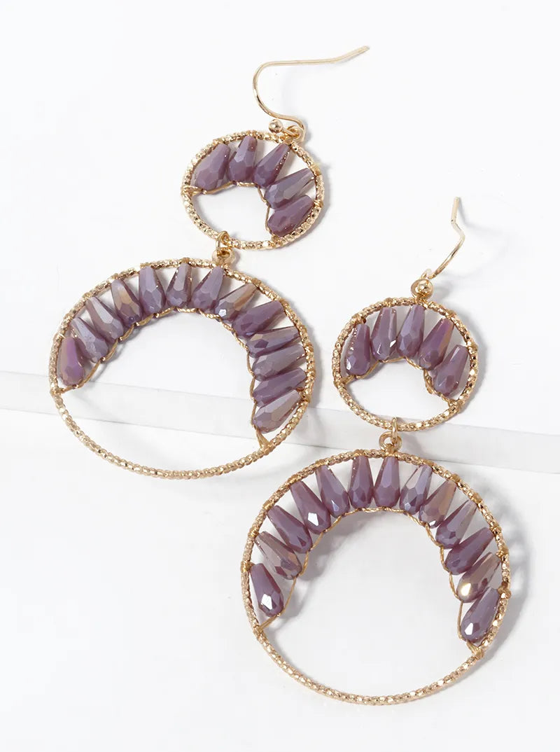 Faceted Glass Beaded Double Circle Drop Earrings