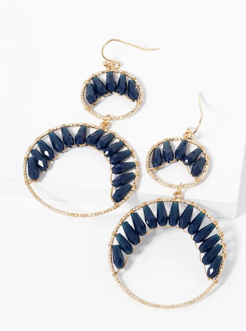 Faceted Glass Beaded Double Circle Drop Earrings