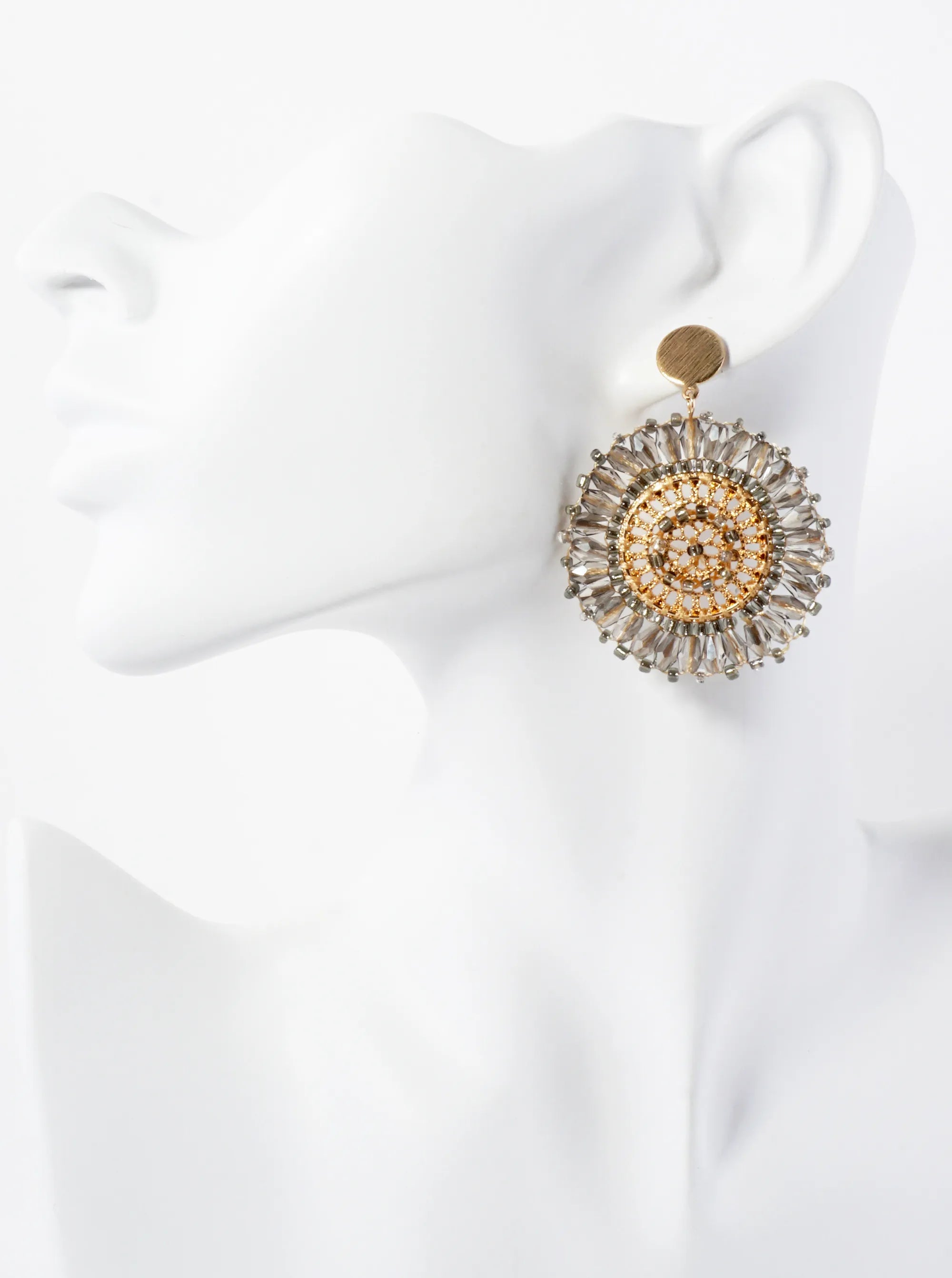 Faceted Glass-Beaded Filigree Circle Drop Earrings