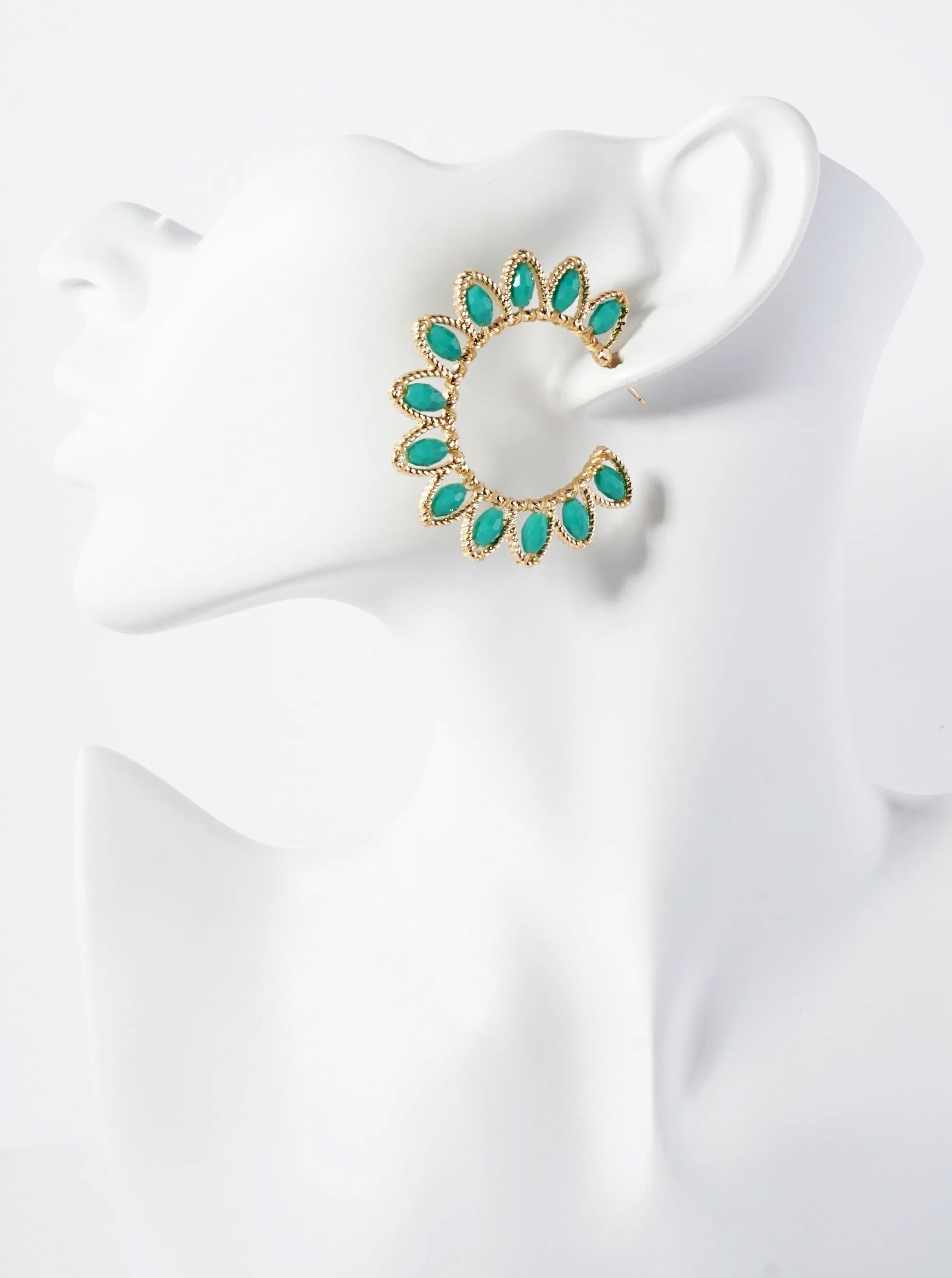 Faceted Glass Beaded Floral 40mm Statement Open Hoop Earrings