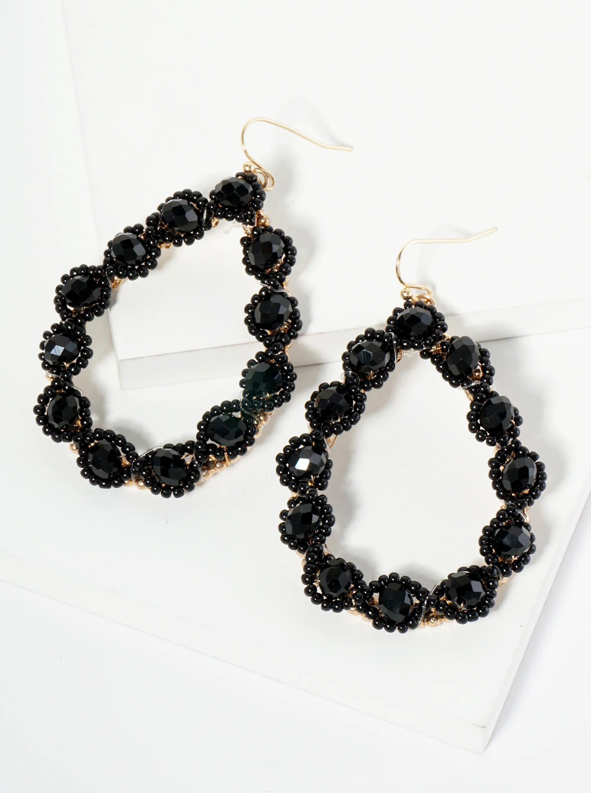 Faceted Glass Beaded Teardrop Dangle Drop Earrings