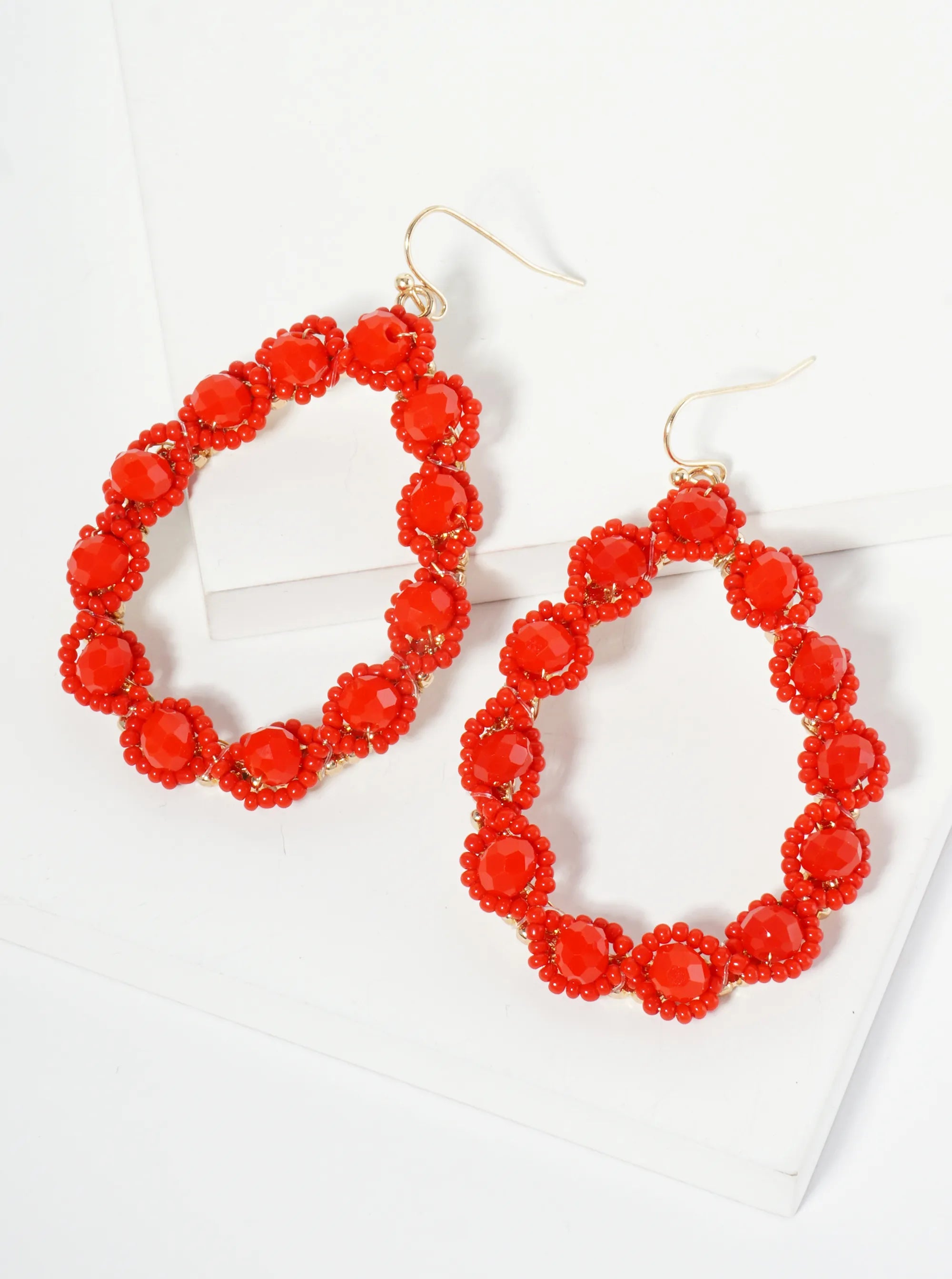 Faceted Glass Beaded Teardrop Dangle Drop Earrings